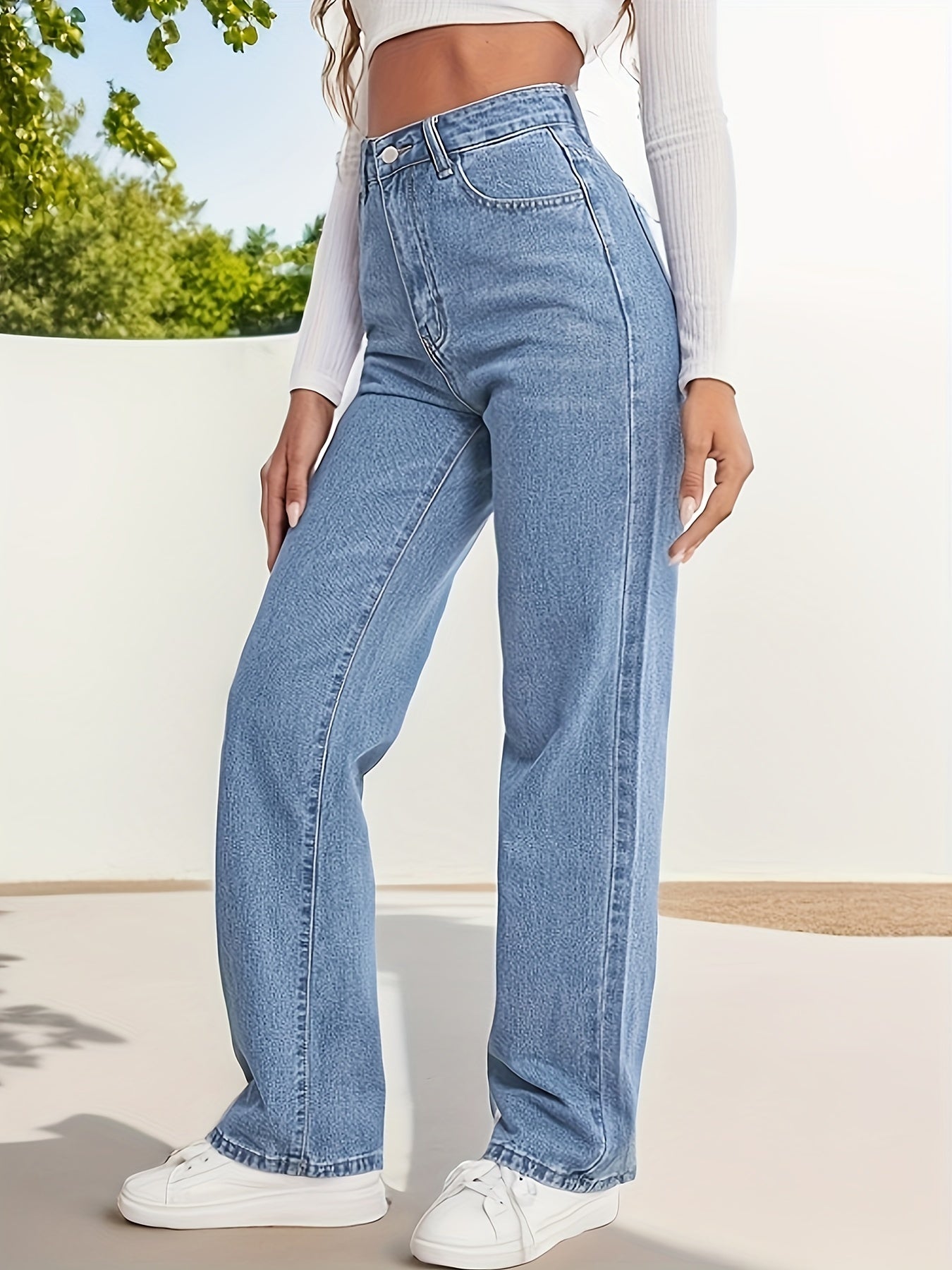 vlovelaw High Waist Whiskering Light Wash Mom Jeans, Water Ripple Embossed Loose Straight Leg Denim Pants, Women's Denim Jeans & Clothing