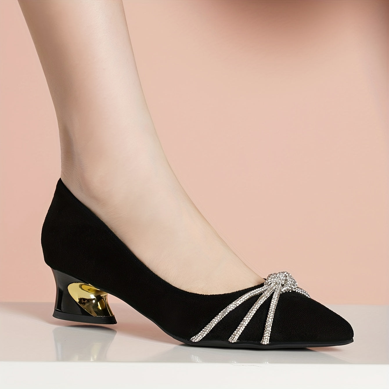 vlovelaw Elegant Rhinestone Dress Pumps: Comfortable Mid-Heel, Pointed Toe, and Versatile Style for Every Occasion