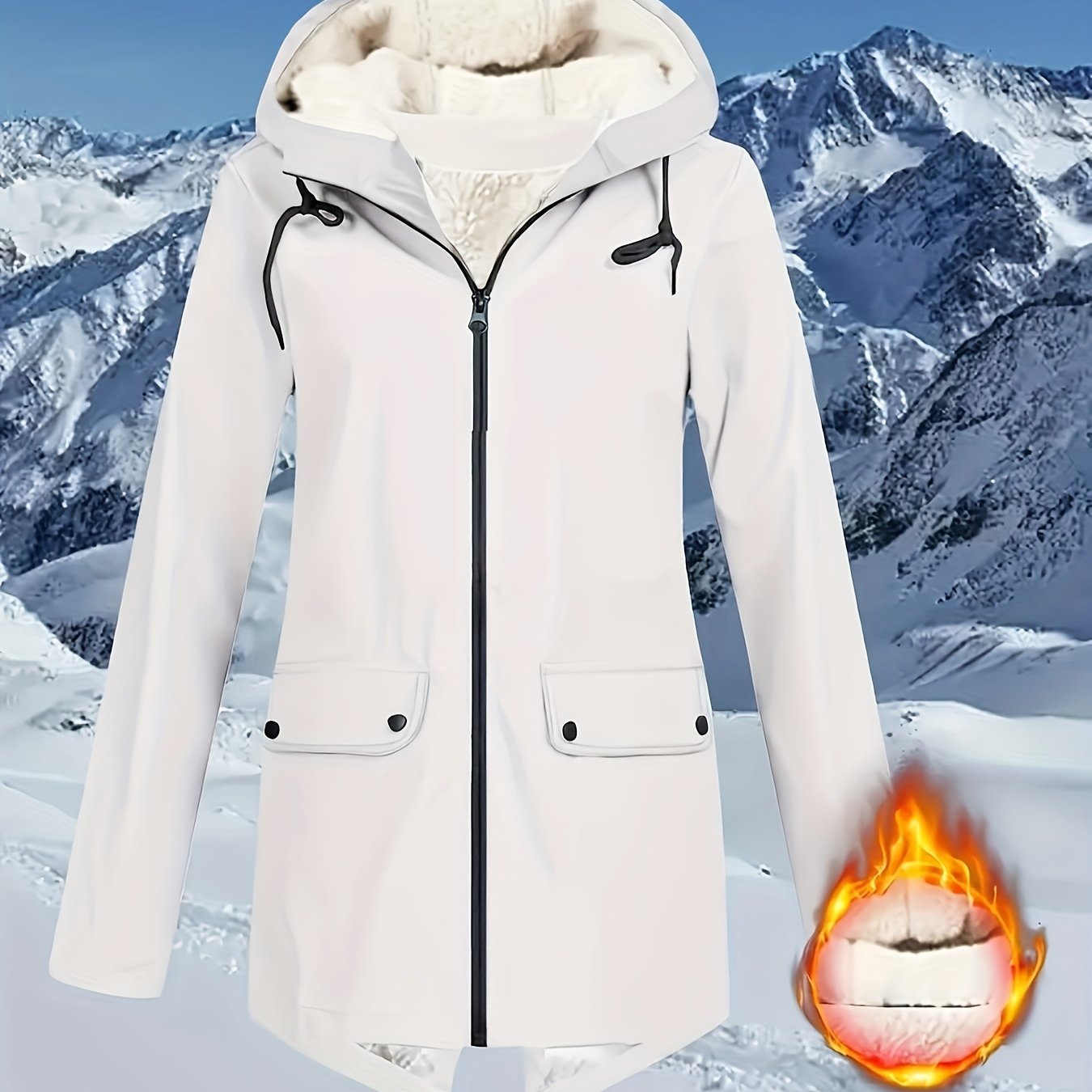 vlovelaw  Plus Size Plush Lined Zipper Jacket, Casual Hooded Jacket With Pockets, Women's Plus Size Clothing