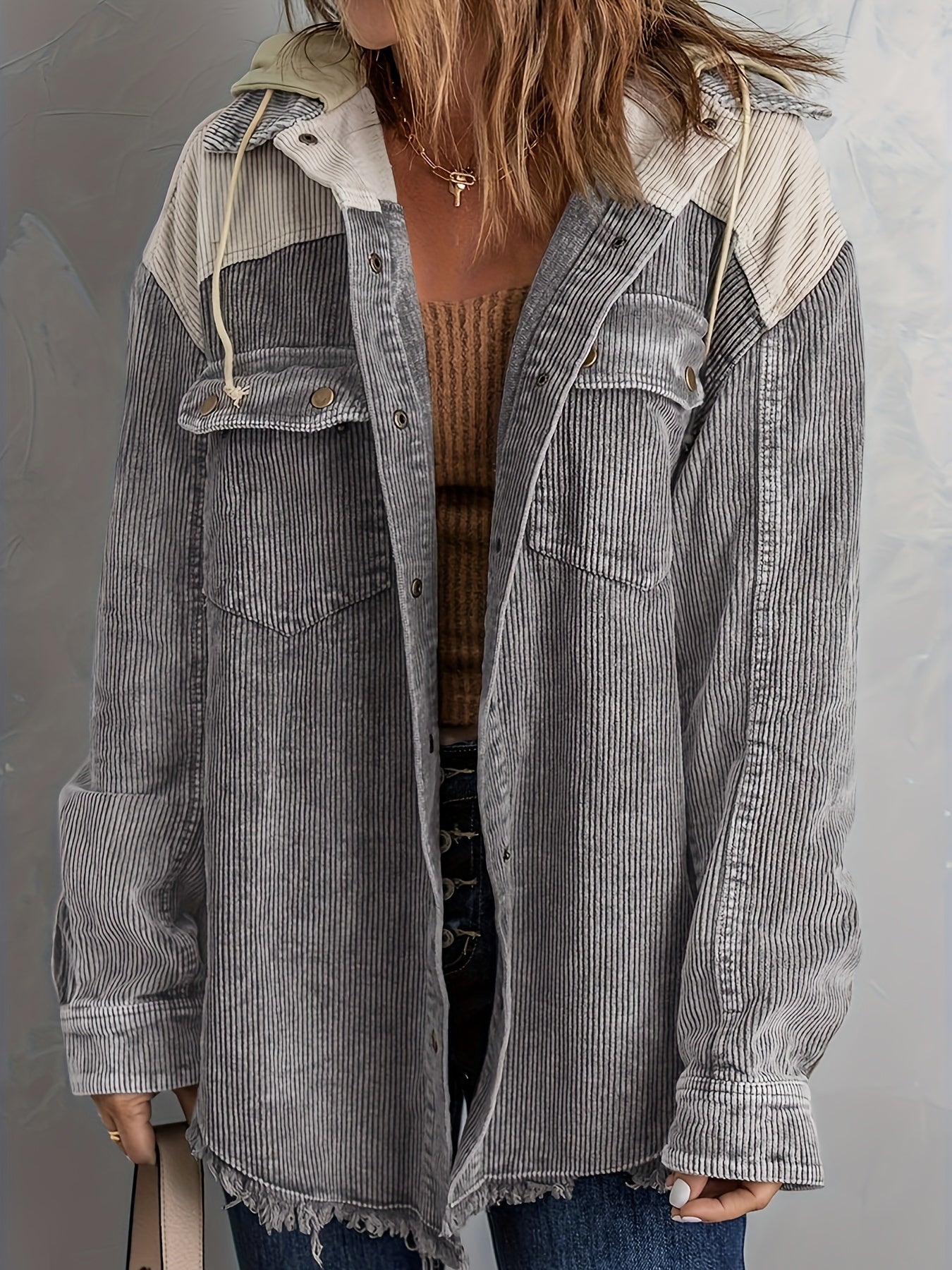 Color Block Long Sleeve Hooded Jacket, Casual Every Day Outerwear For Fall & Winter, Women's Clothing