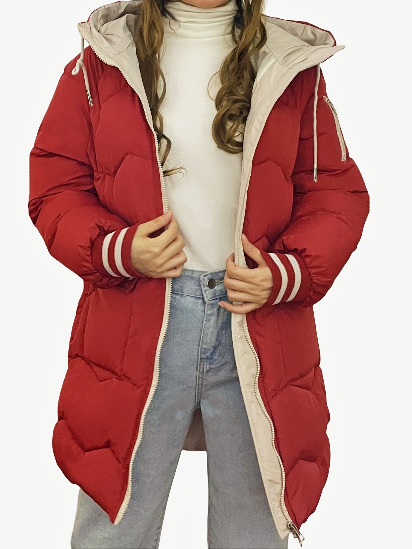 vlovelaw Zip Up Color Block Hooded Coat, Casual Long Sleeve Winter Warm Outerwear, Women's Clothing