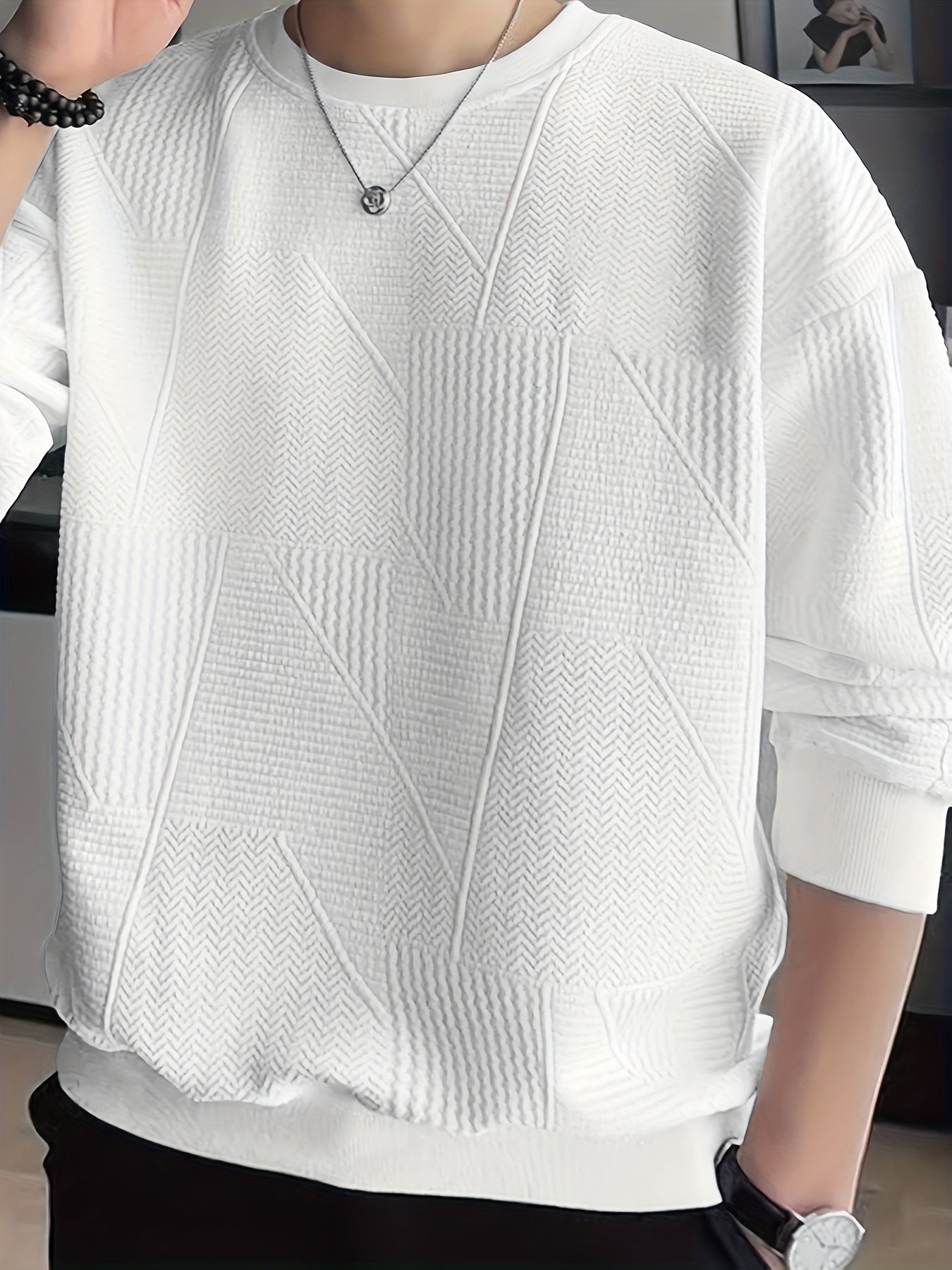vlovelaw Men's Crew Neck Long Sleeve Sweatshirt, Casual Wear, Solid Pullover, Men's Clothing For Spring Fall Winter