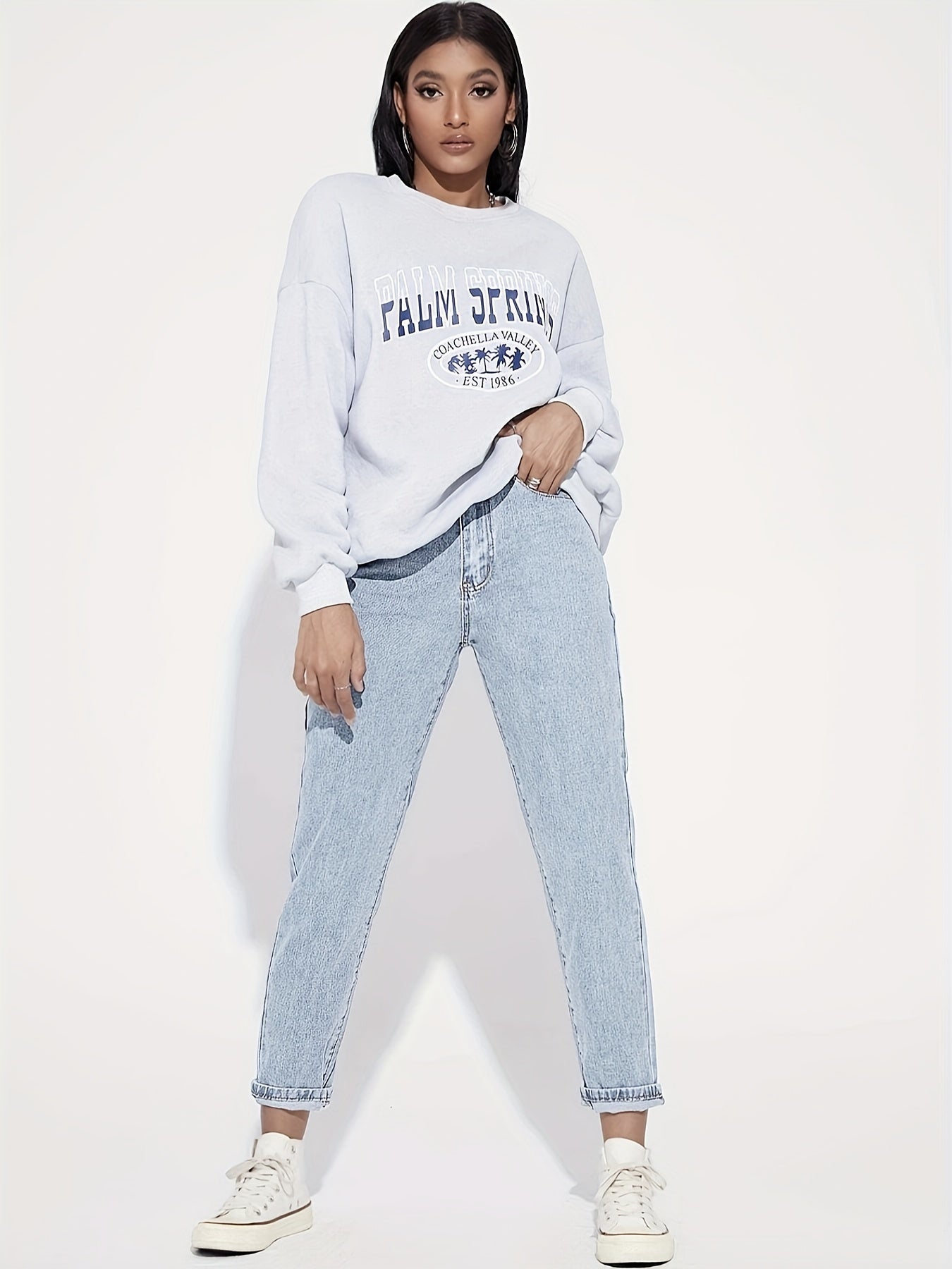 vlovelaw High Waist Loose Tapered Jeans, Slash Pocket Casual Breathable Versatile Denim Pants, Women's Denim Jeans & Clothing