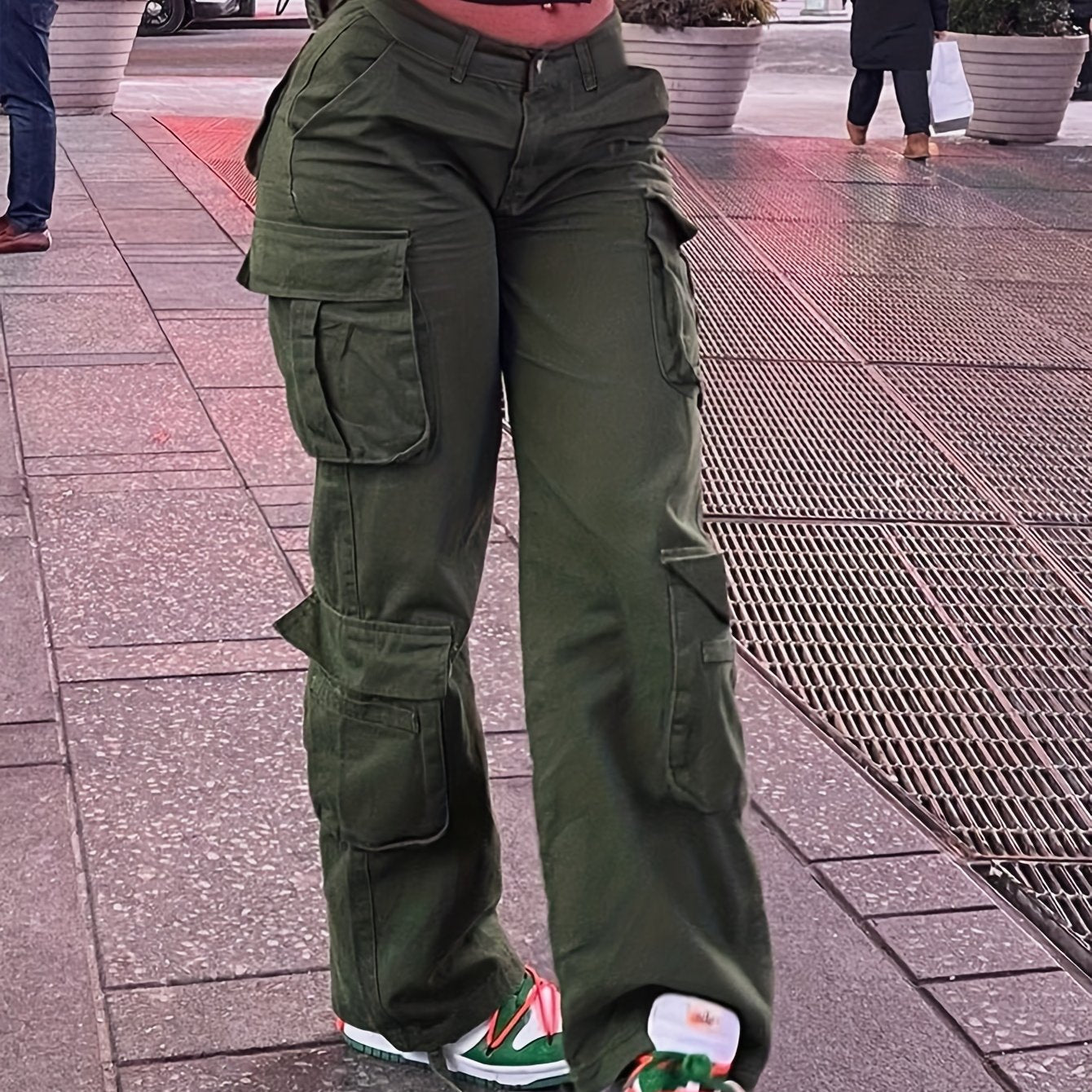 vlovelaw Women's Y2K Streetwear Cargo Pants - Vintage 90s High Waisted Wide Leg Overalls With Pockets