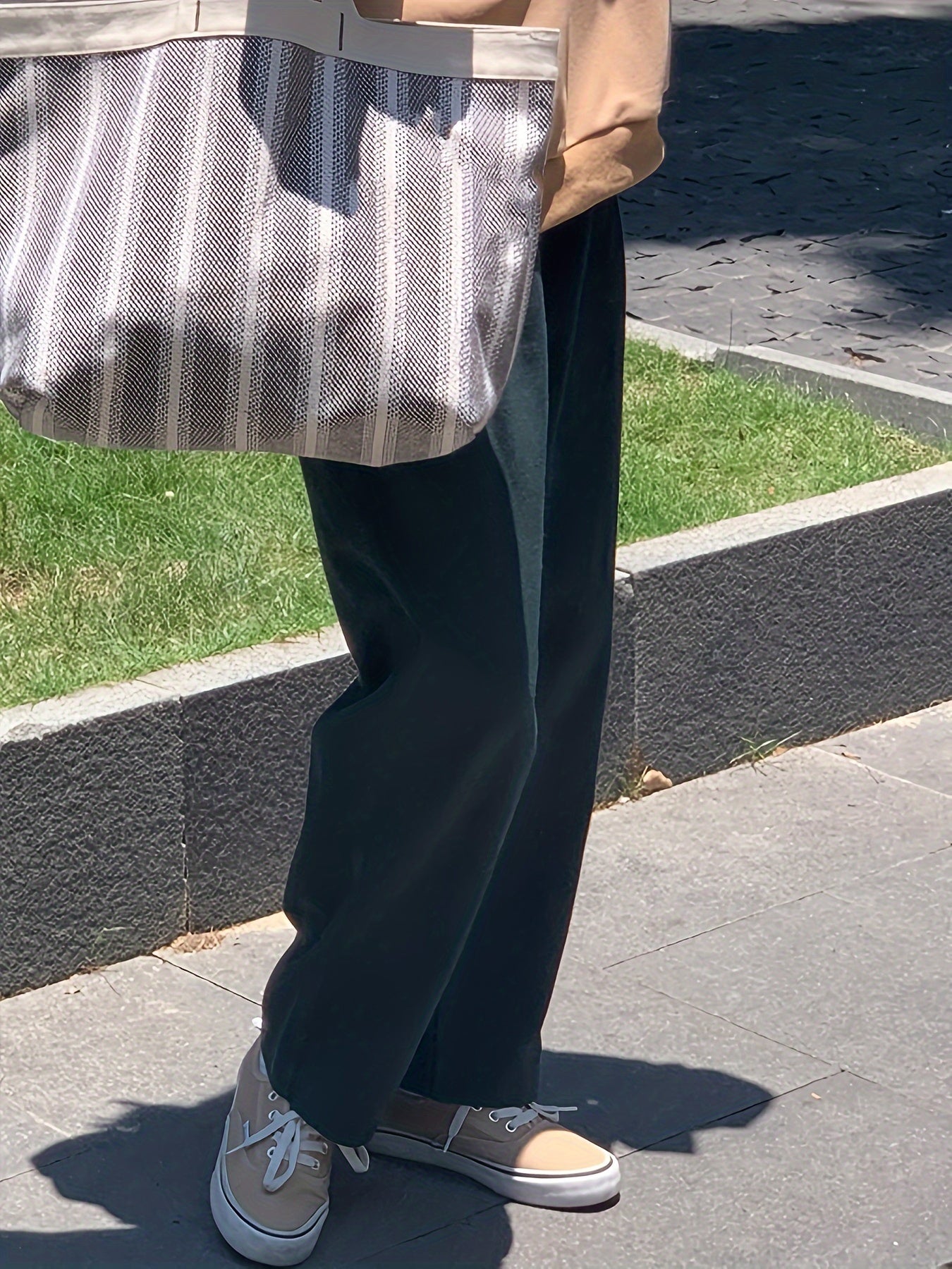 vlovelaw Button Front Straight Leg Pants, Versatile Solid Pants For Fall & Winter, Women's Clothing