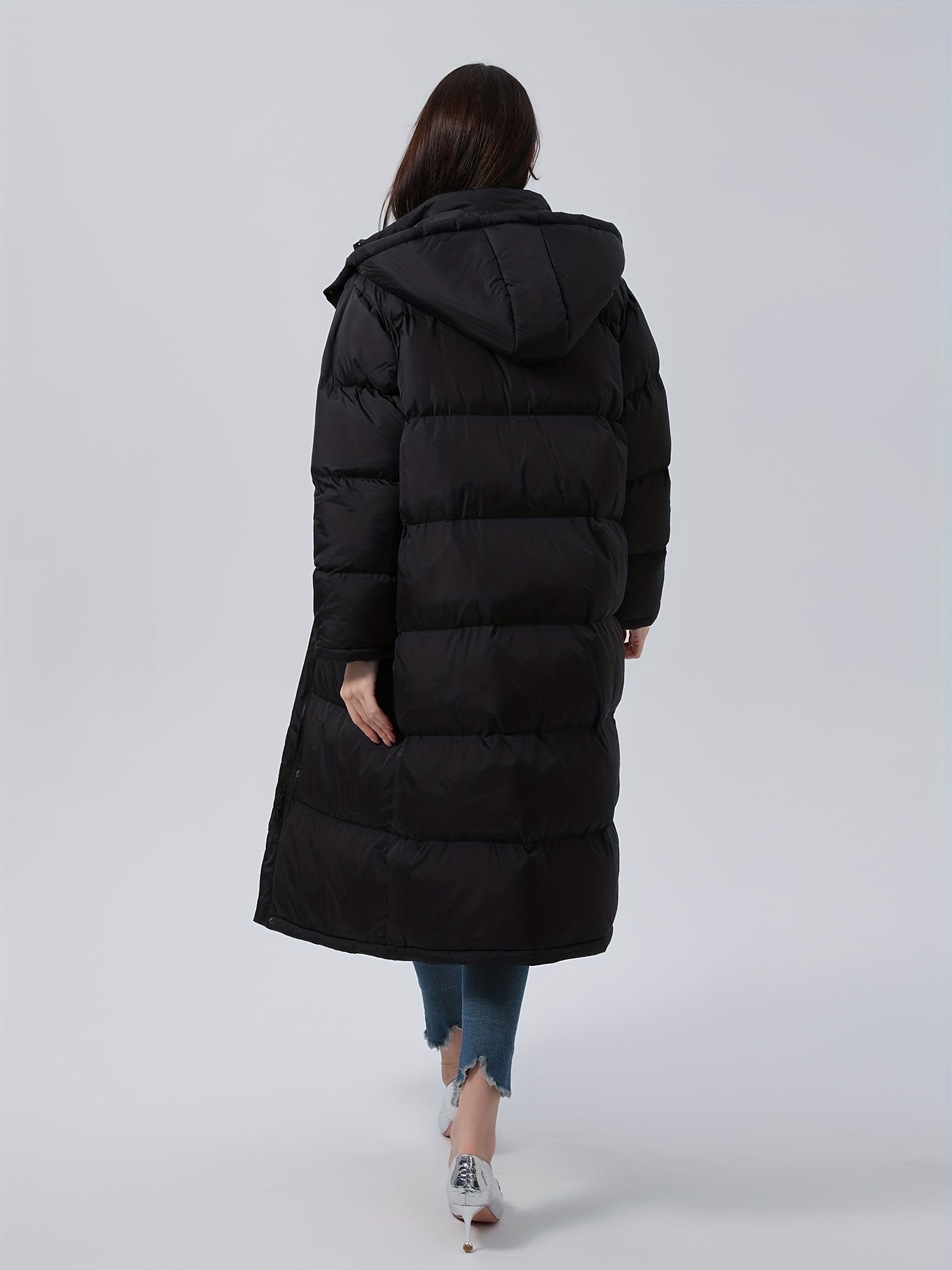 vlovelaw Plus Size Zip Front Hooded Coat, Casual Long Sleeve Warm Outwear For Winter, Women's Plus Size Clothing