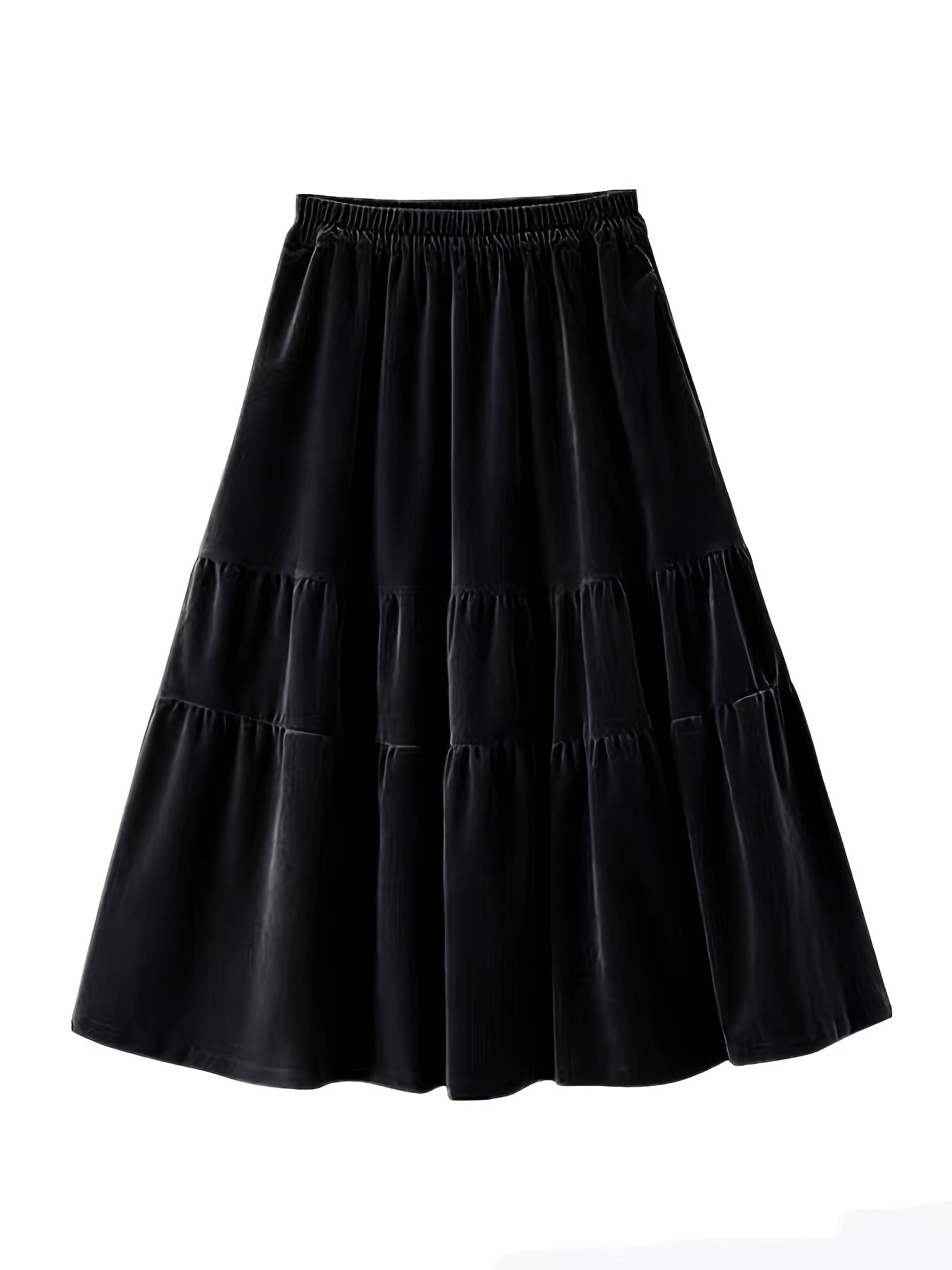 vlovelaw Solid High Waist Skirt, Boho Ruched Draped Skirt, Women's Clothing