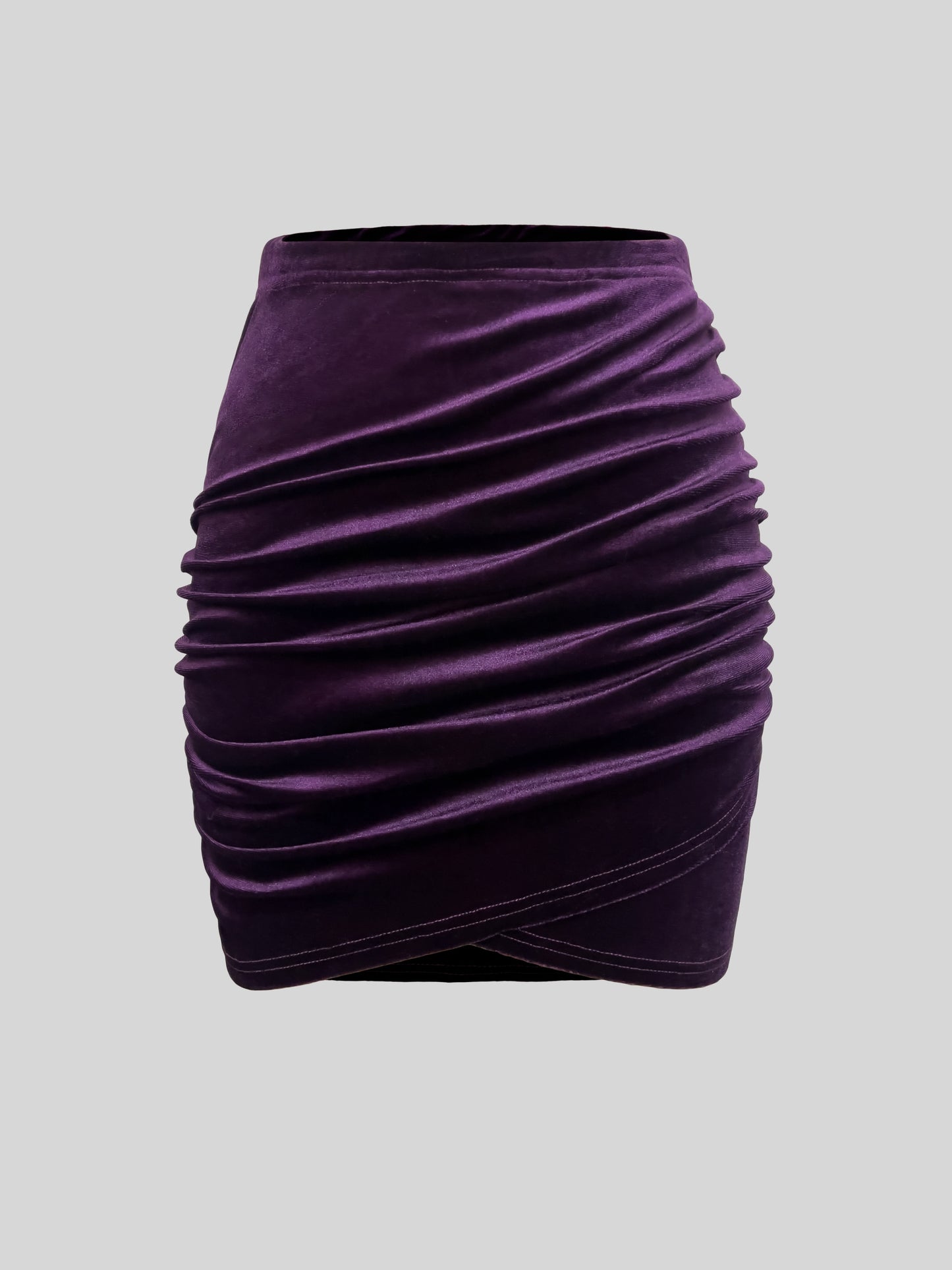 Solid Ruched Cross Velvet Skirt, Elegant Bodycon Skirt For Spring & Fall, Women's Clothing