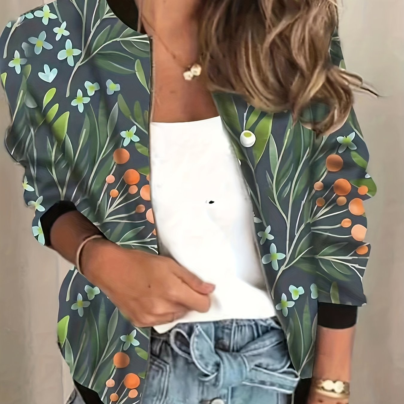 vlovelaw Graphic Print Zipper Jacket, Casual Baseball Neck Long Sleeve Outerwear, Women's Clothing