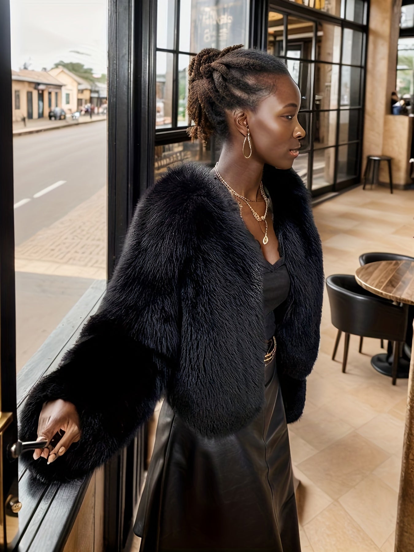 vlovelaw Solid Open Front Teddy Coat, Elegant Faux Fur Thermal Winter Outwear, Women's Clothing