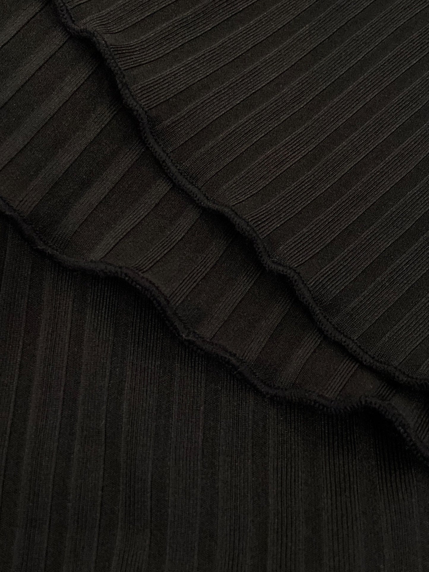 Solid Rib Knit Bodycon Skirt, Elegant Lettuce Hem Midi Skirt, Women's Clothing