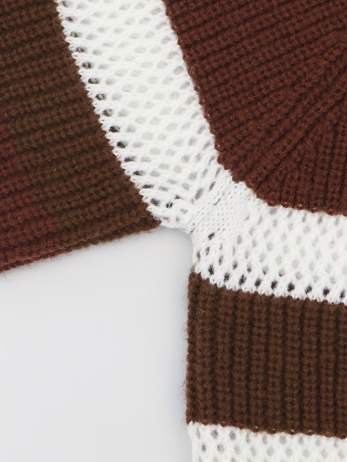 vlovelaw Striped Crew Neck Eyelet Crop Sweater, Casual Long Sleeve Raglan Shoulder Sweater, Women's Clothing