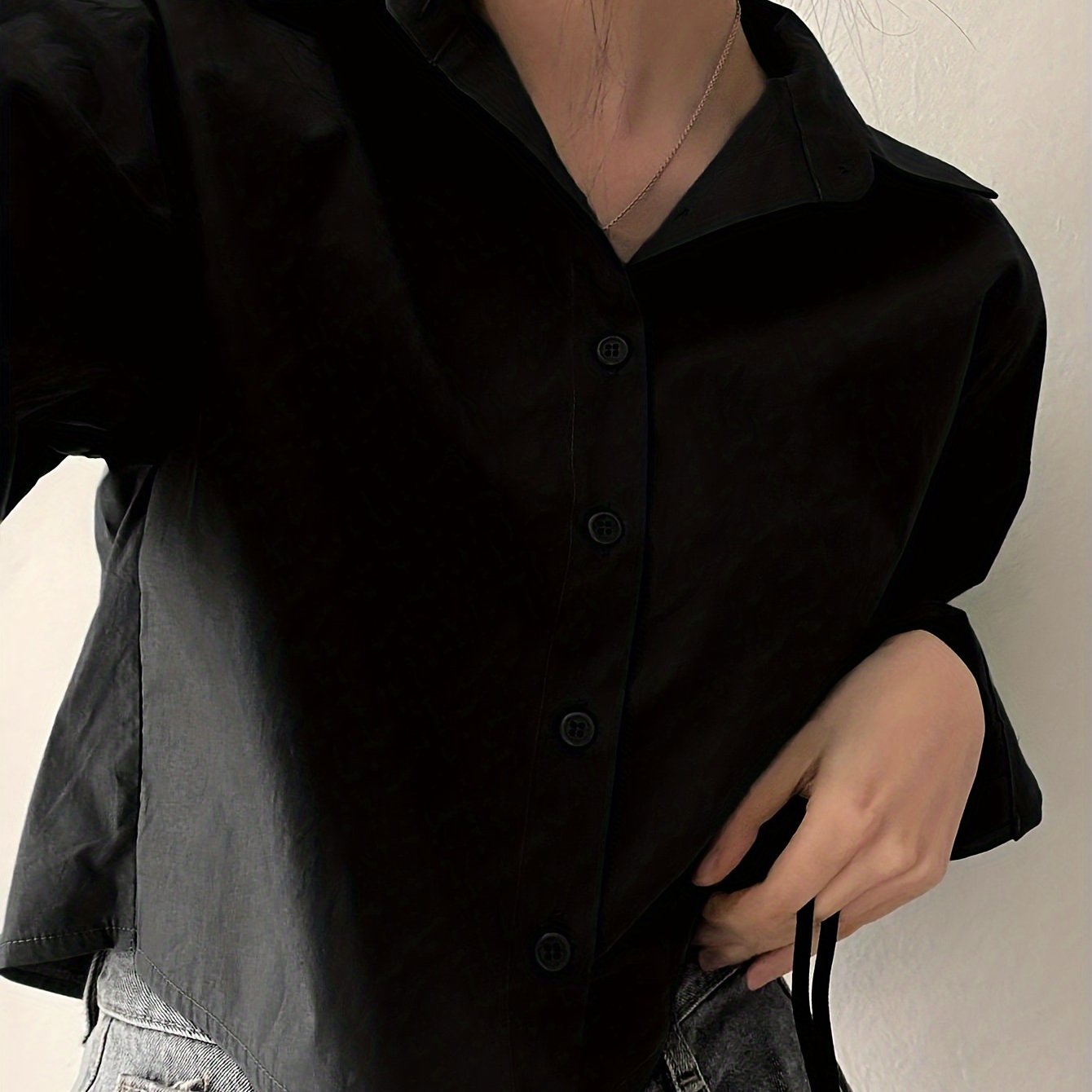 Solid Single Button Lapel Shirt, Casual Long Sleeve Shirt For Spring & Fall, Women's Clothing