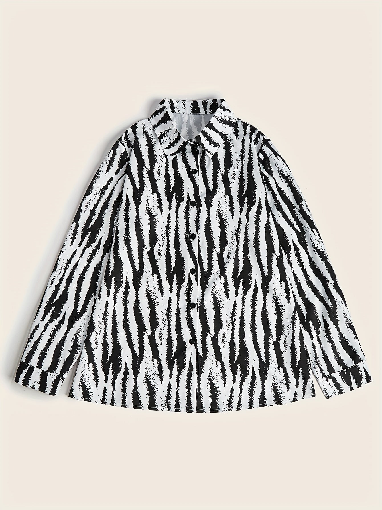 All Over Print Polo Collar Button Shirt, Casual Long Sleeve Shirt For Spring & Fall, Women's Clothing