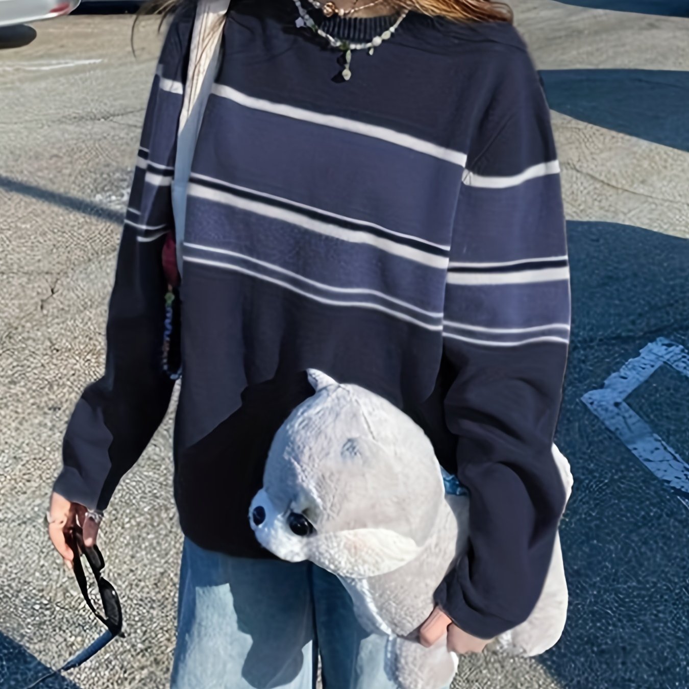 vlovelaw vlovelaw Striped Print Knit Sweater, Casual Crew Neck Long Sleeve Sweater, Women's Clothing