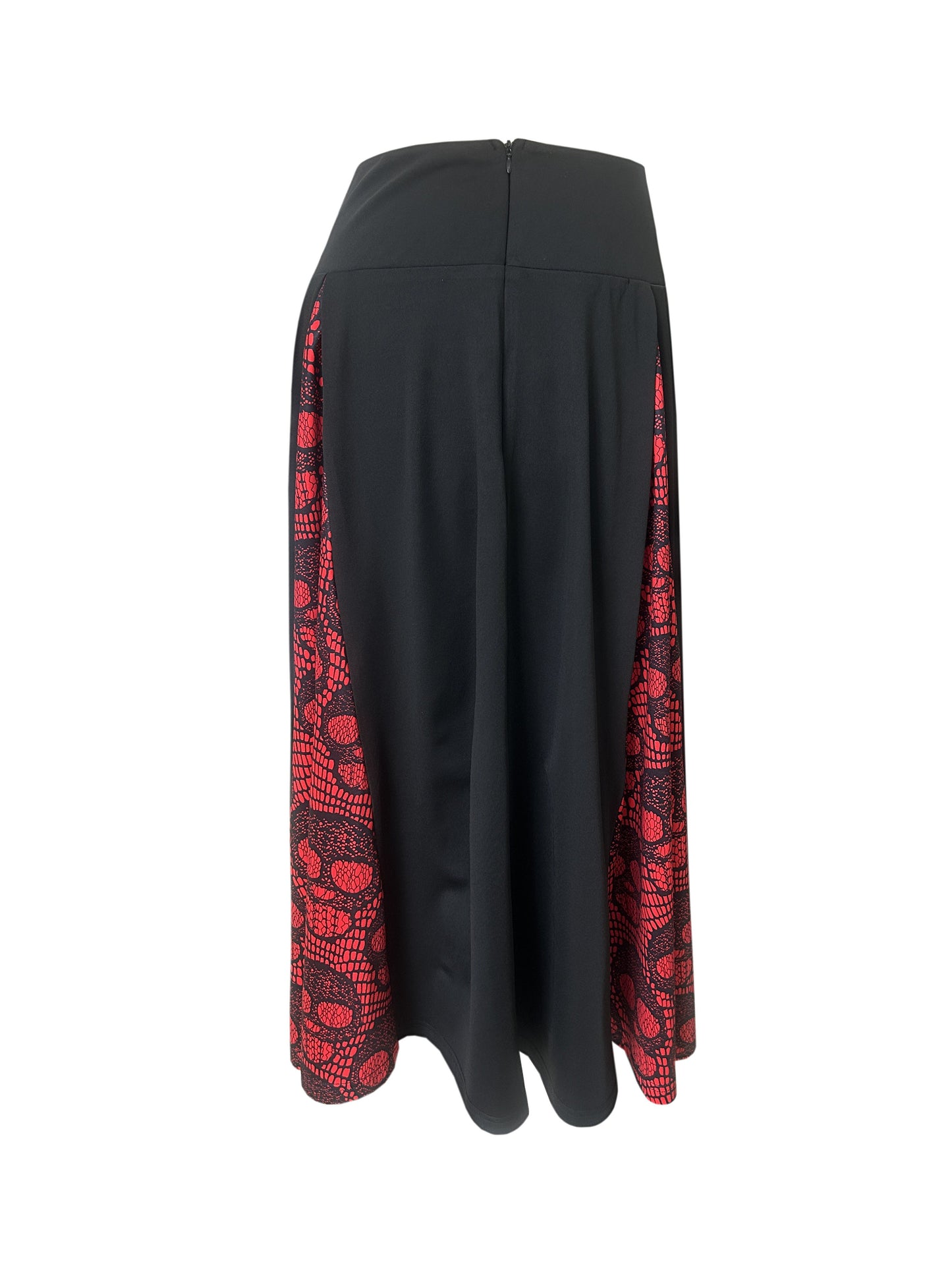 Plus Size Halloween Goth Skirt, Women's Plus Colorblock Skull Print High Rise Medium Stretch A-line Maxi Skirt