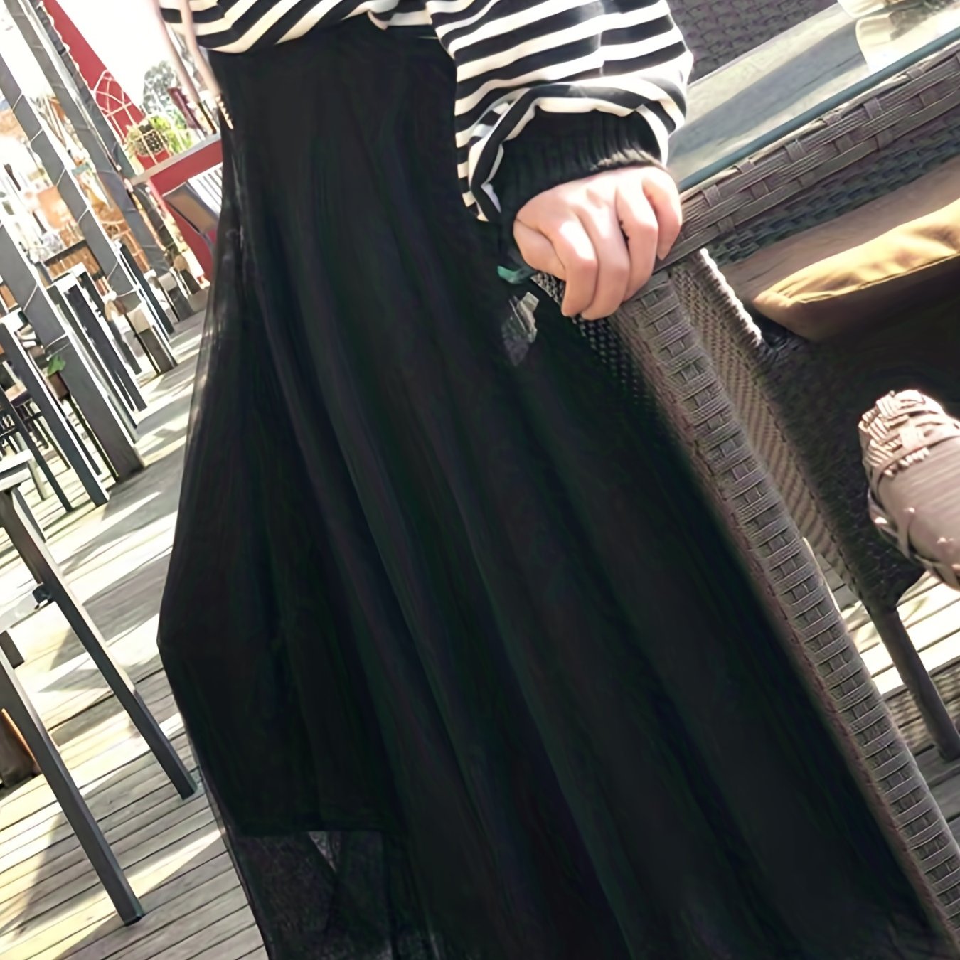 vlovelaw Mesh Pleated Skirts, Elegant High Waist Drawstring Maxi Skirts, Women's Clothing