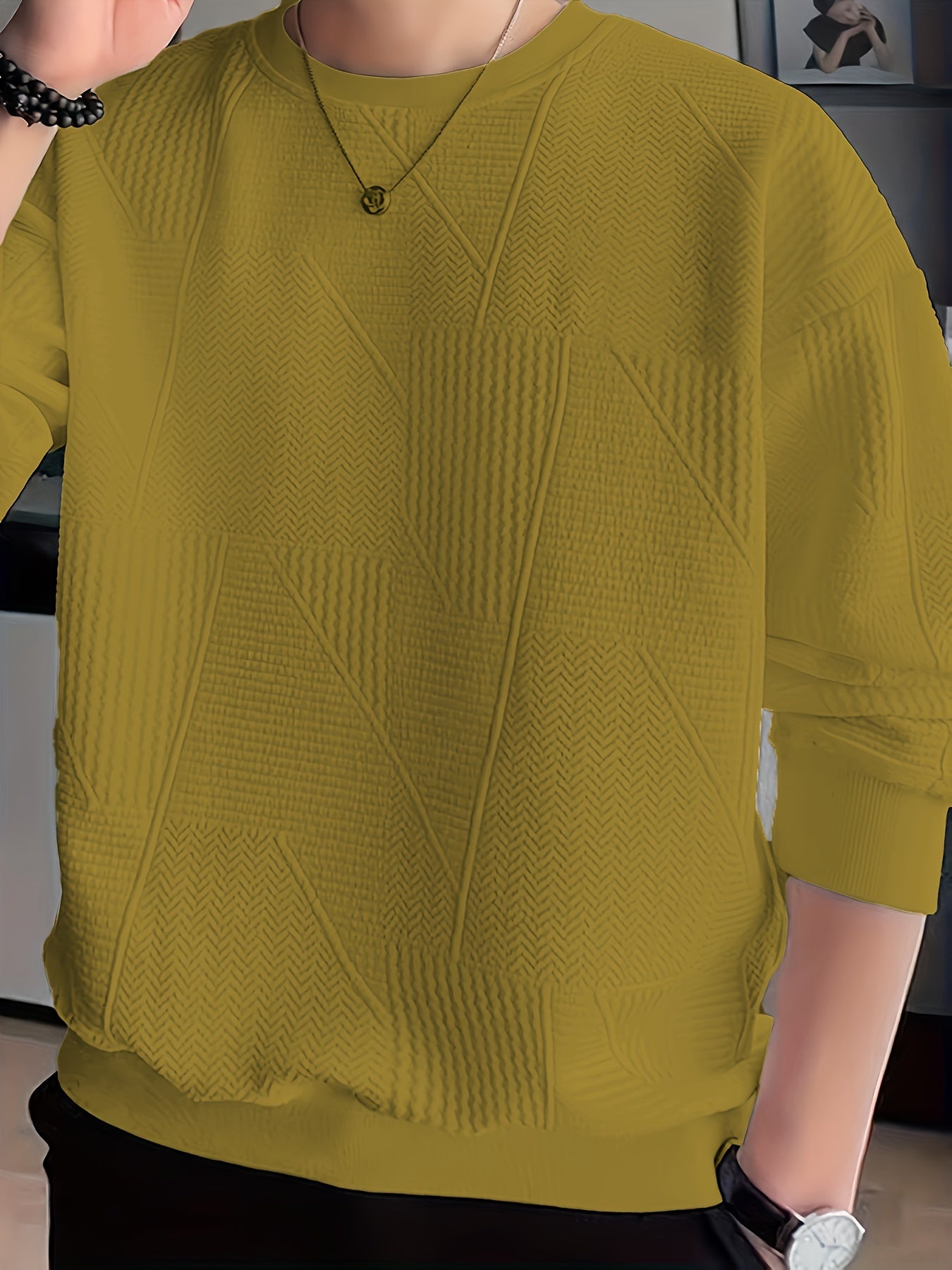 vlovelaw Men's Crew Neck Long Sleeve Sweatshirt, Casual Wear, Solid Pullover, Men's Clothing For Spring Fall Winter