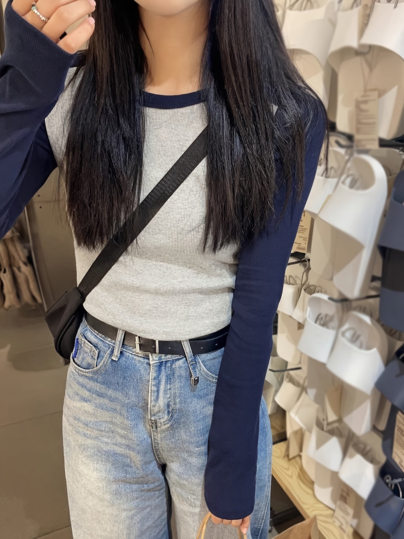 vlovelaw Color Block Crew Neck T-Shirt, Casual Long Sleeve T-Shirt For Spring & Fall, Women's Clothing