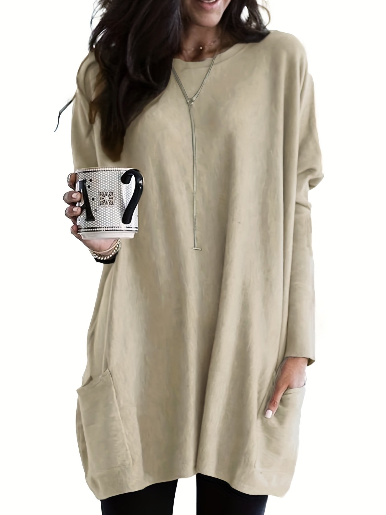 vlovelaw Solid Patched Pockets Pullover Sweatshirt, Casual Long Sleeve Sweatshirt For Spring & Fall, Women's Clothing