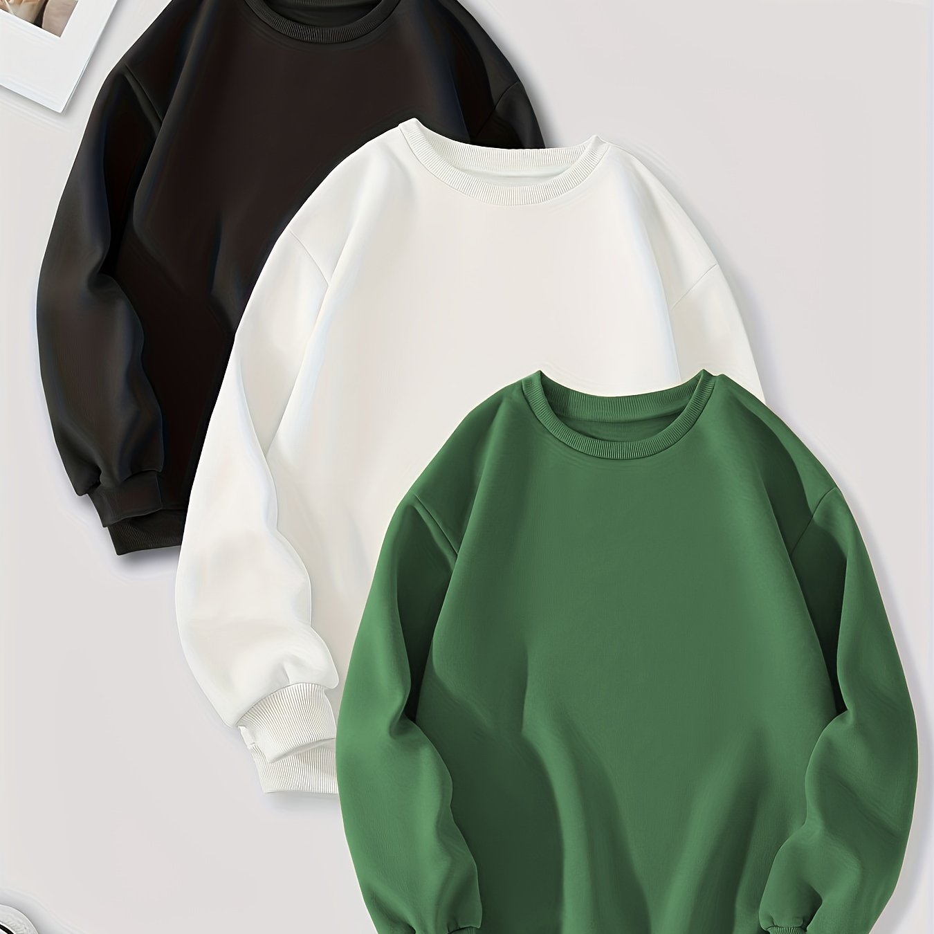 vlovelaw 3 Packs Mixed Color Pullover Sweatshirts, Casual Long Sleeve Crew Neck Sweatshirt, Women's Clothing