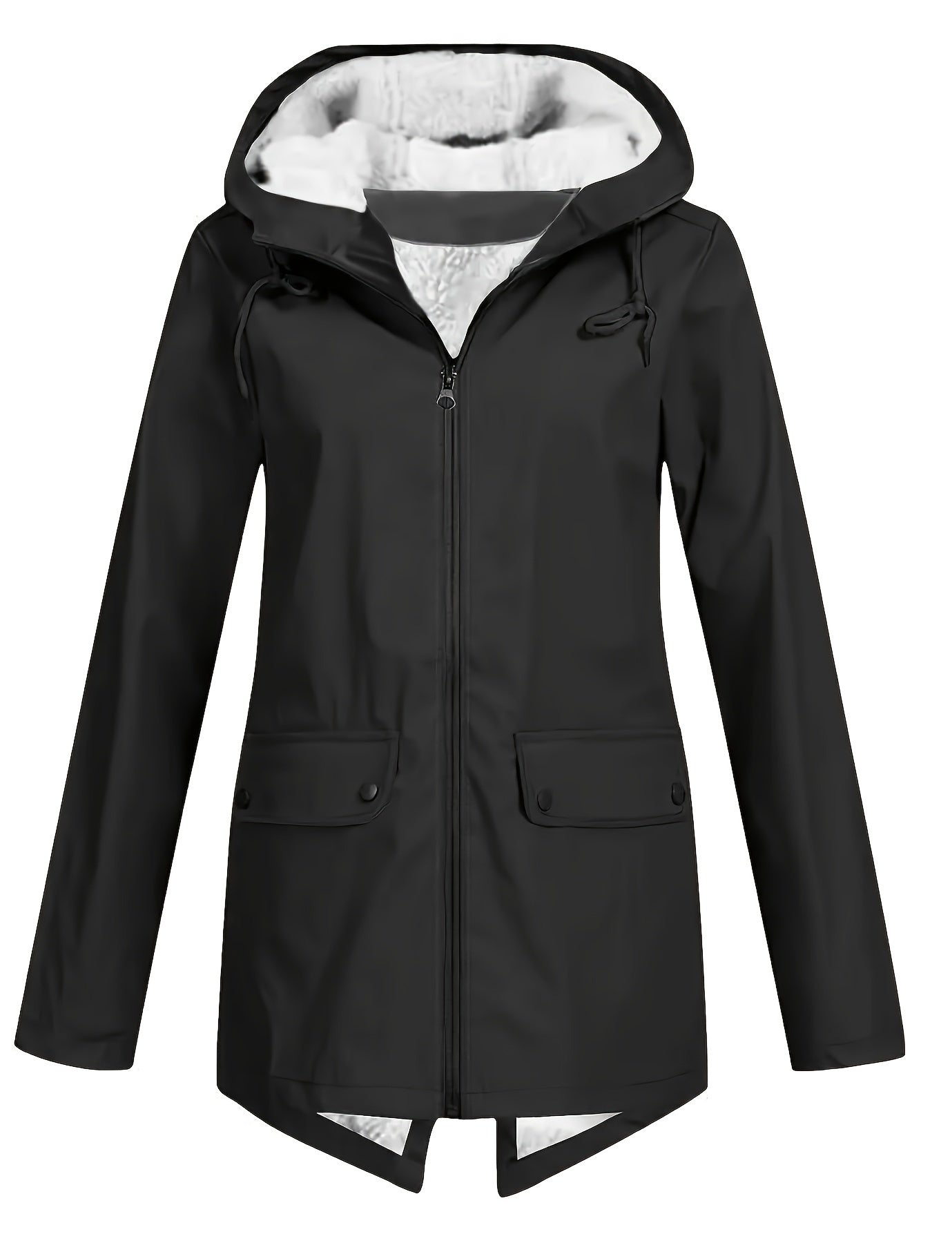 vlovelaw  Plus Size Plush Lined Zipper Jacket, Casual Hooded Jacket With Pockets, Women's Plus Size Clothing