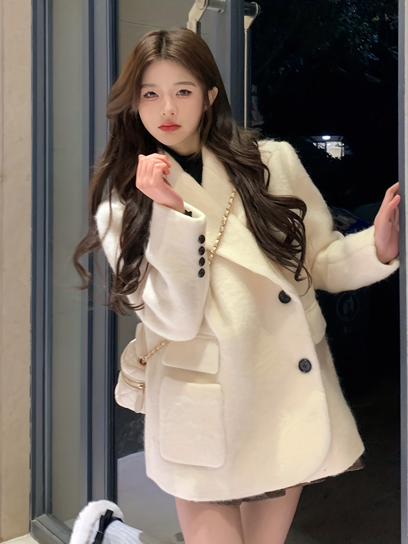 vlovelaw Solid Button Front Coat, Casual Long Sleeve Warm Outwear, Women's Clothing