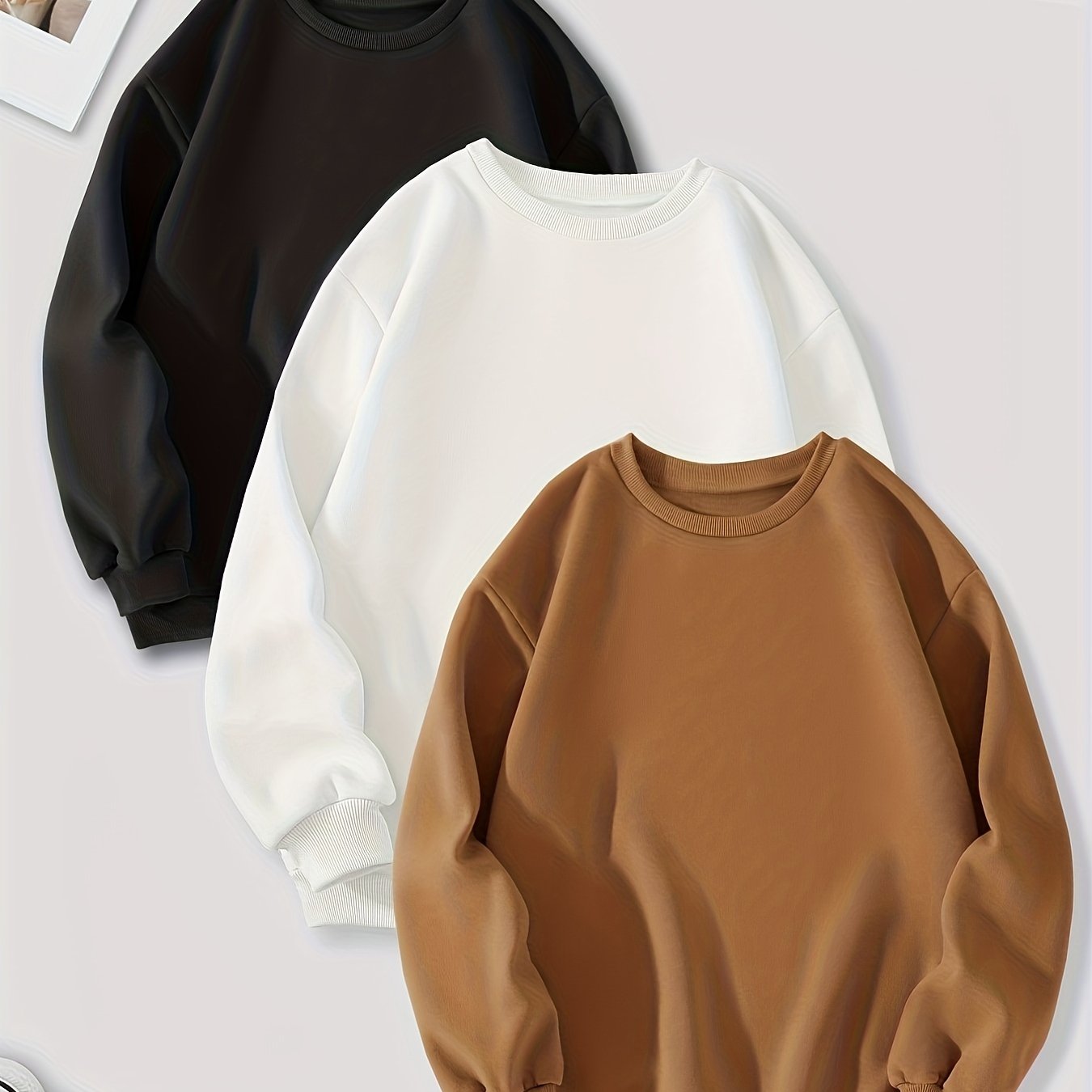 vlovelaw 3 Packs Mixed Color Pullover Sweatshirts, Casual Long Sleeve Crew Neck Sweatshirt, Women's Clothing