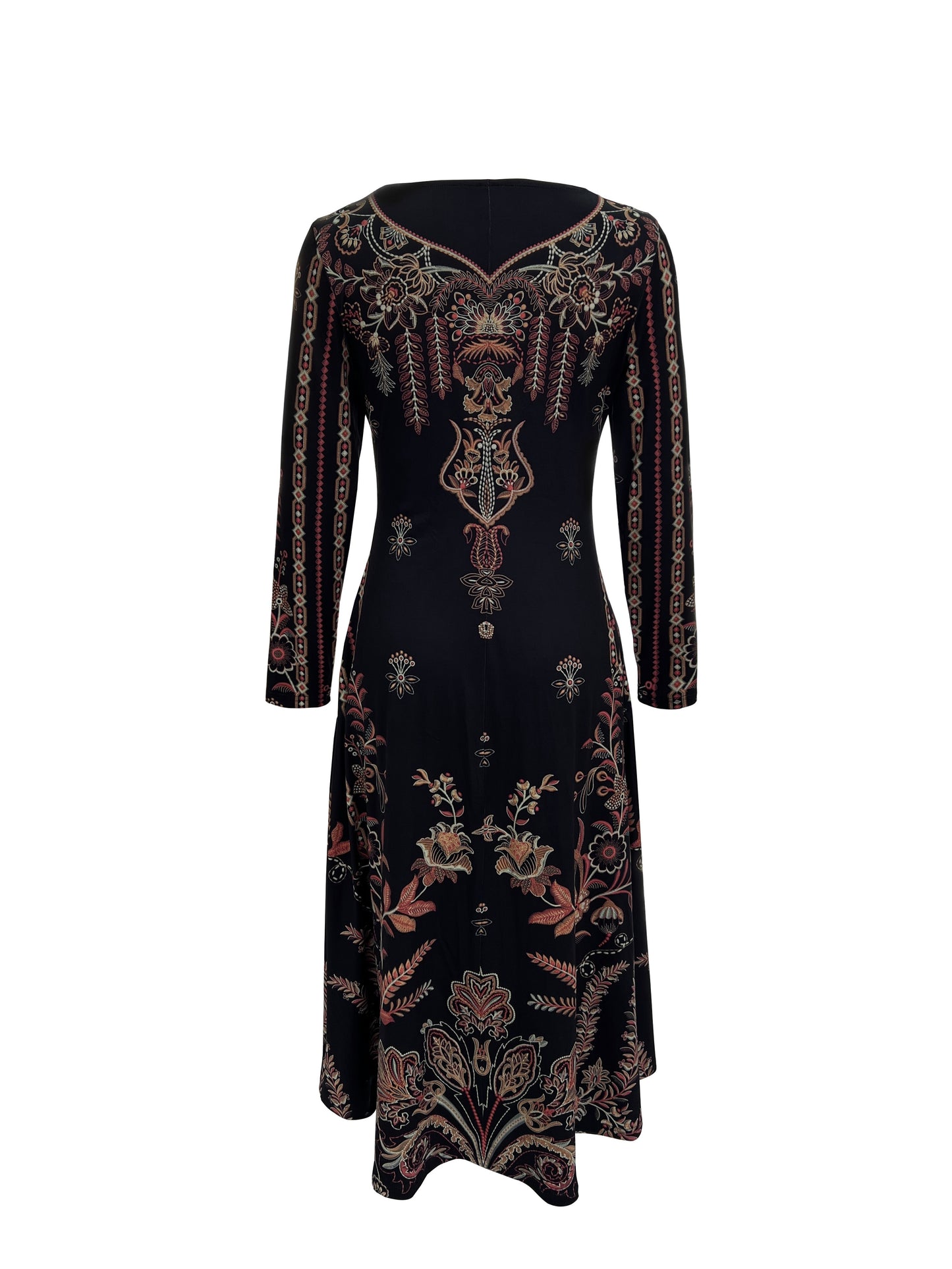 vlovelaw Floral Print Crew Neck Dress, Elegant Long Sleeve Dress For Spring & Fall, Women's Clothing