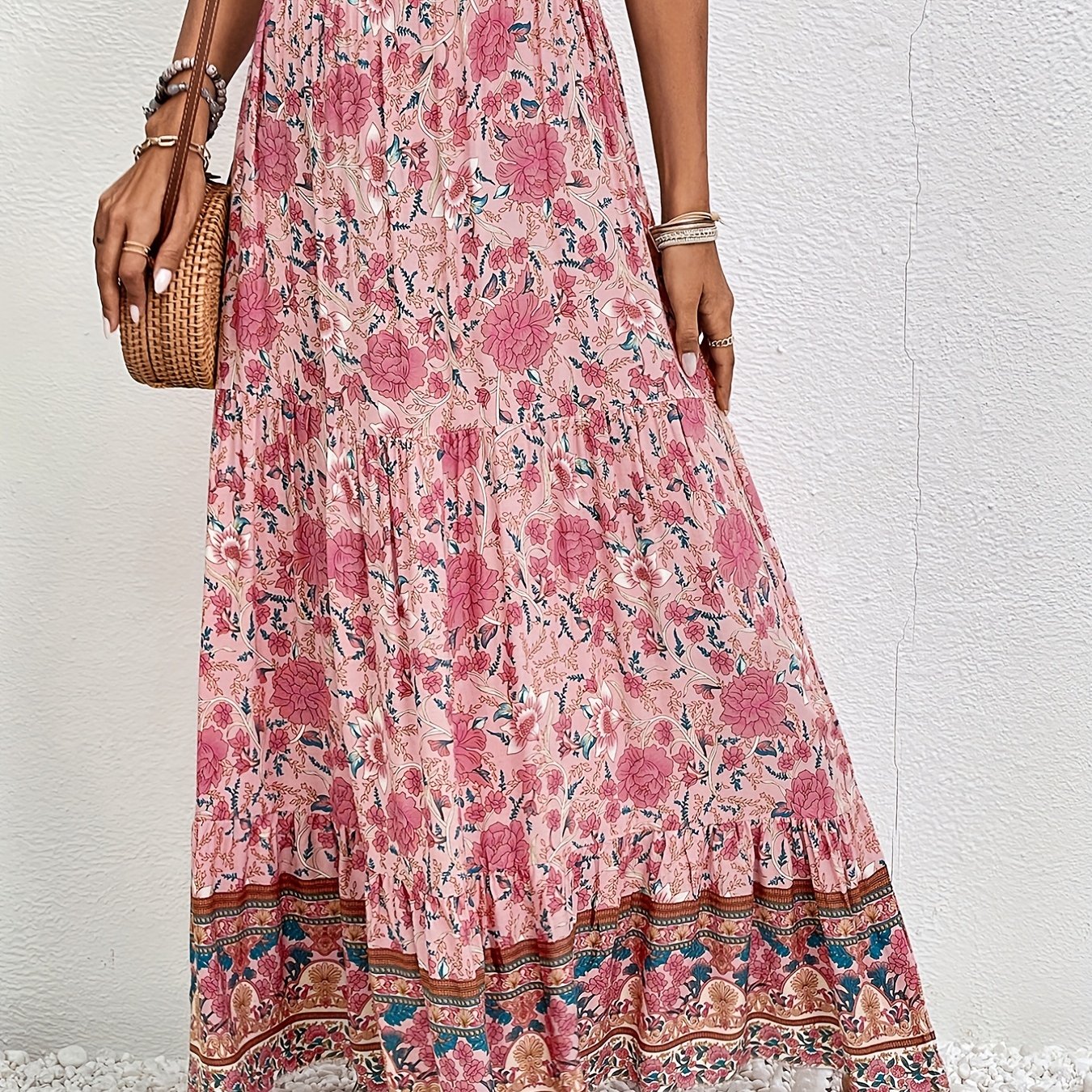 vlovelaw  Floral Print Drawstring Waist Skirt, Boho Skirt For Spring & Summer, Women's Clothing