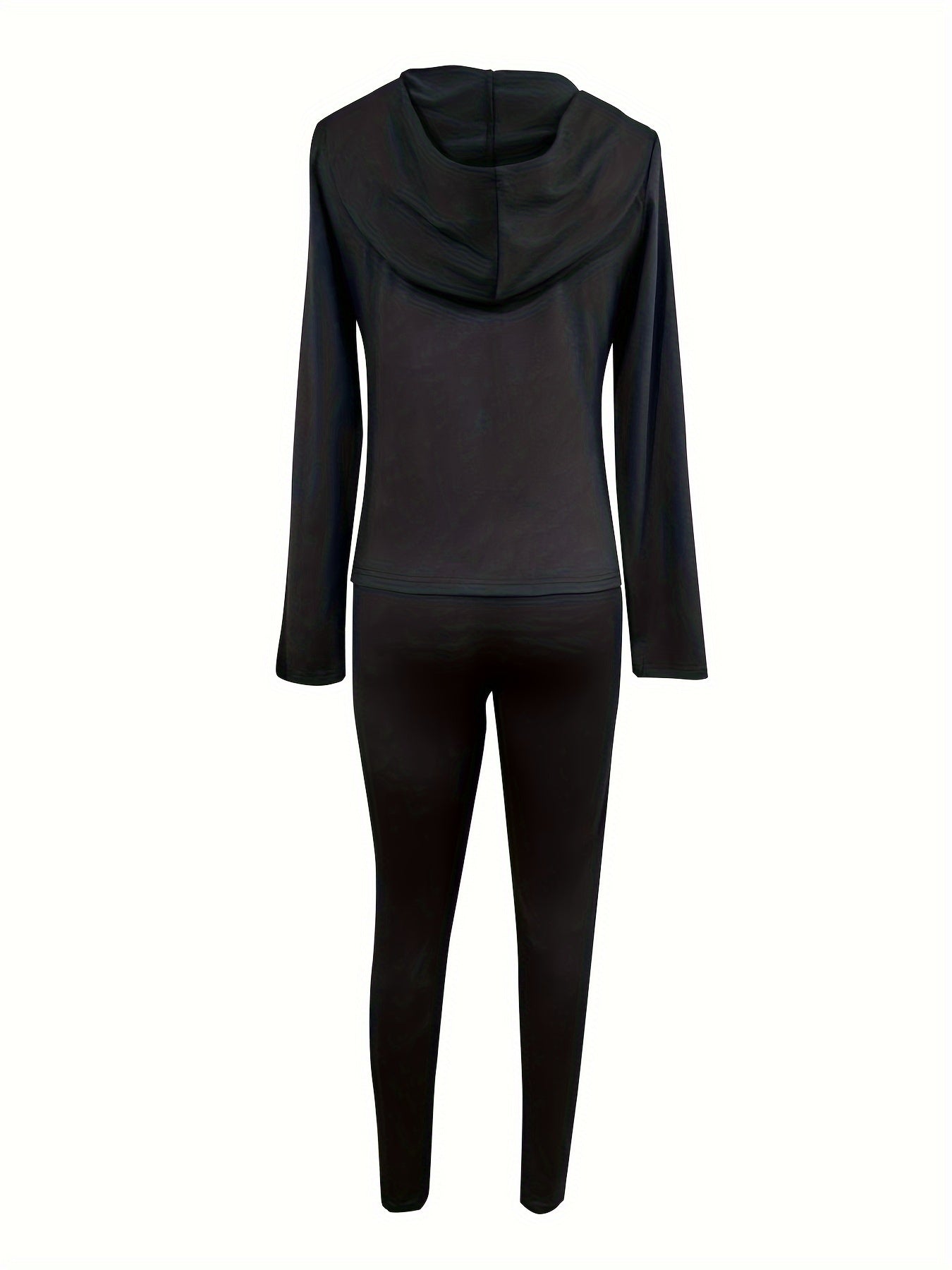 vlovelaw Solid Two-piece Set, Casual Zip Up Slim Hoodie & Skinny Pants Outfits, Women's Clothing
