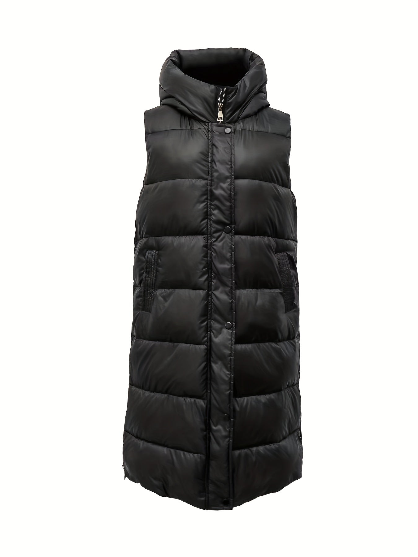 vlovelaw Solid Zip Up Pockets Cotton-padded Coat, Casual Sleeveless Warm Jacket Coat, Women's Clothing