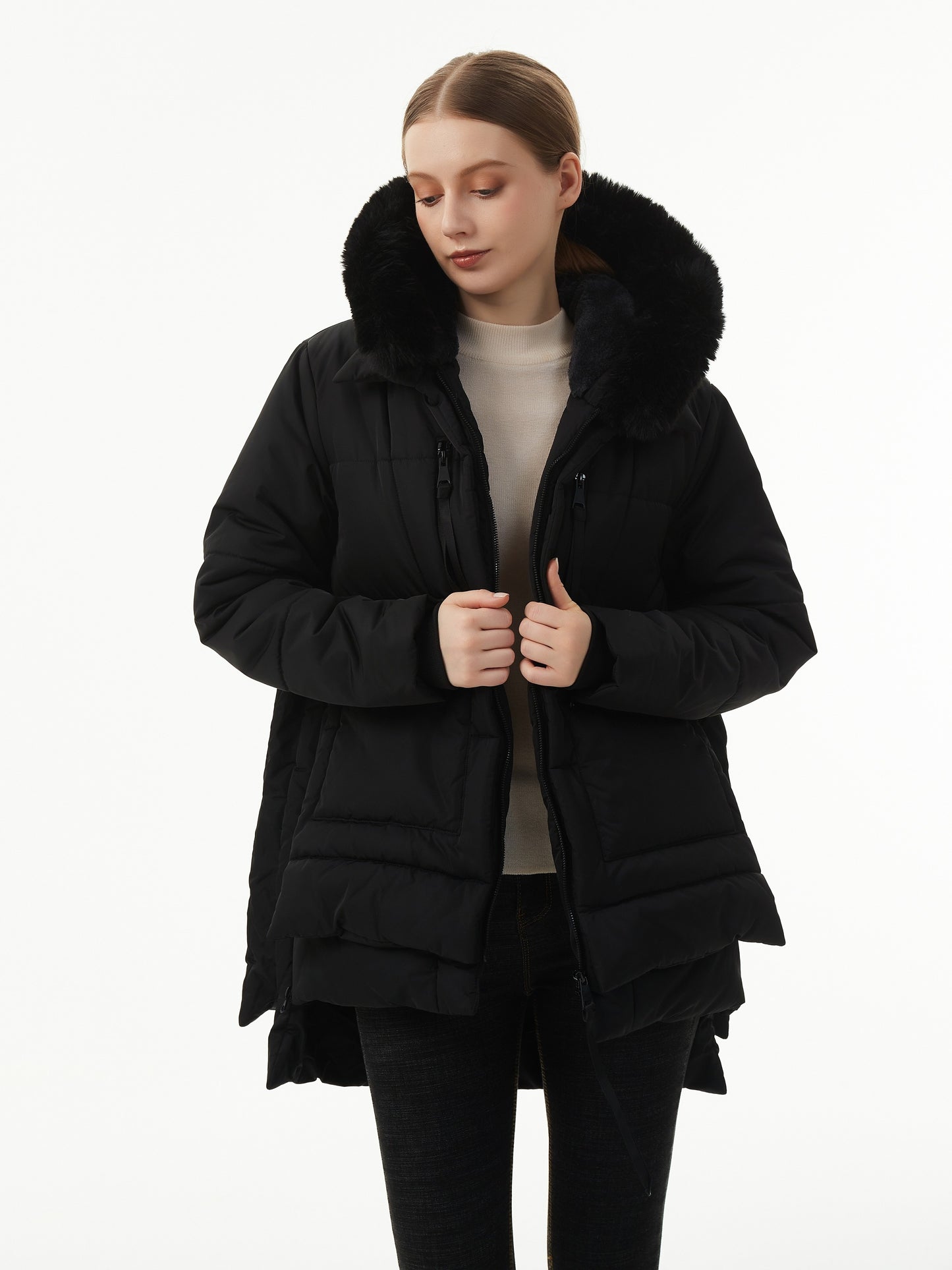 Ultra-Soft Fuzzy Trim Hooded Coat - Ultra-Warm Insulation, Relaxed Fit, Convenient Zip-Up, Long Sleeves, Detachable Hood - Designed for Women, Perfect for Outdoor Activities or Everyday Wear as Warm and Cozy Outerwear