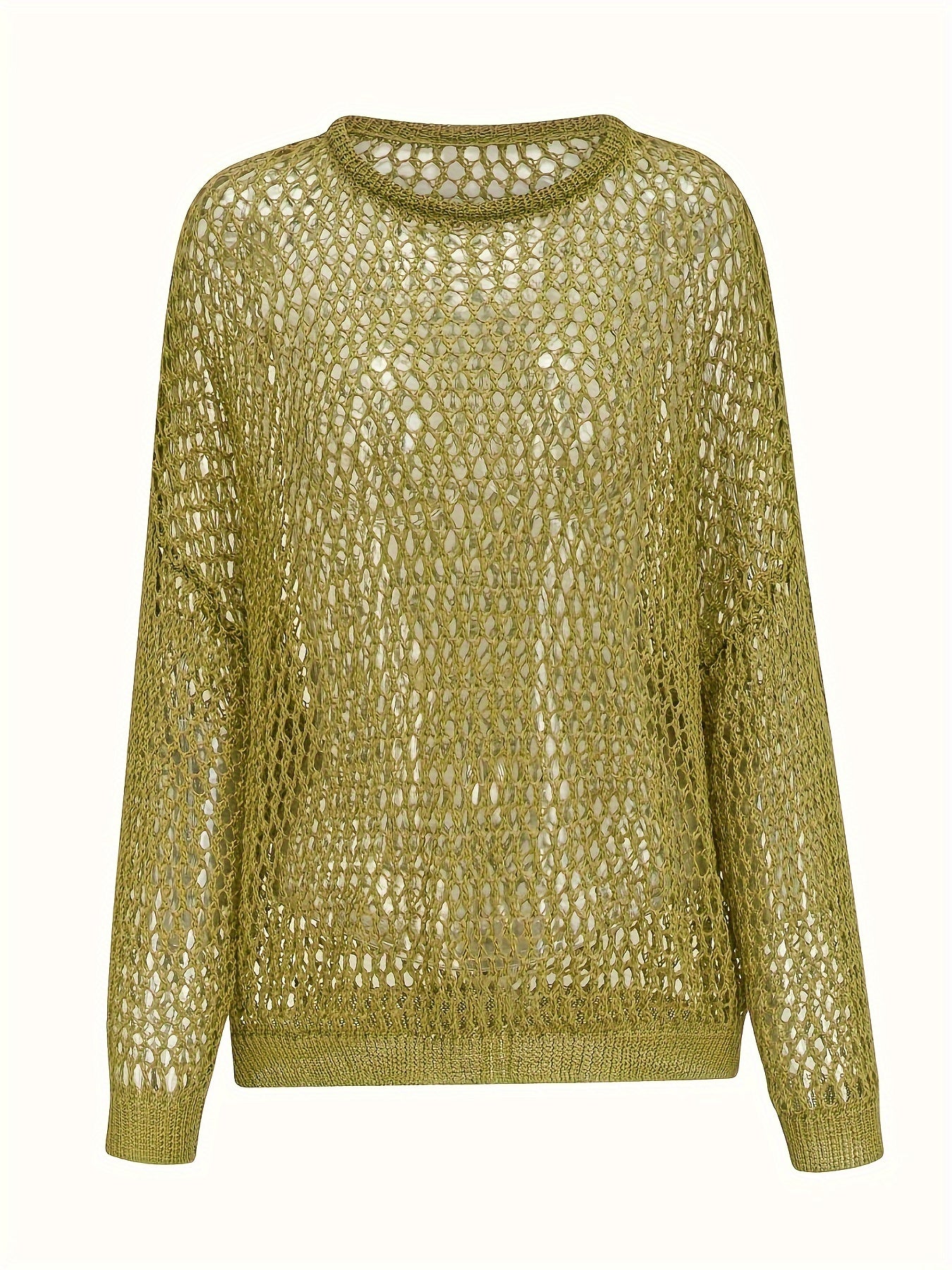 vlovelaw Crochet Cut Out Cover Up Top, Y2K Long Sleeve Crew Neck Top, Women's Clothing