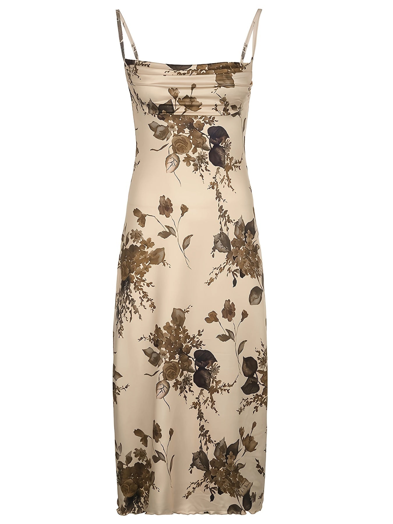 vlovelaw Floral Print Ruched Dress, Sexy Spaghetti Strap Bodycon Dress, Women's Clothing