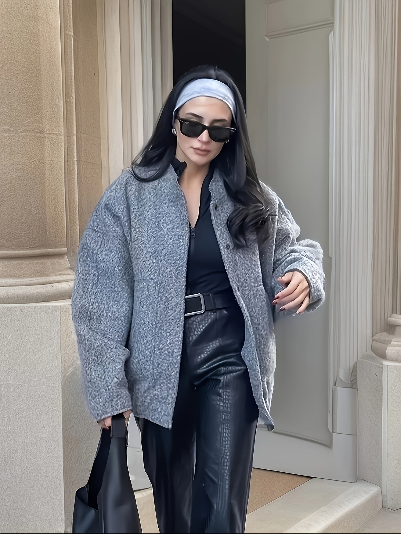 Drop Shoulder Solid Jacket, Casual Open Front Long Sleeve Outerwear, Women's Clothing