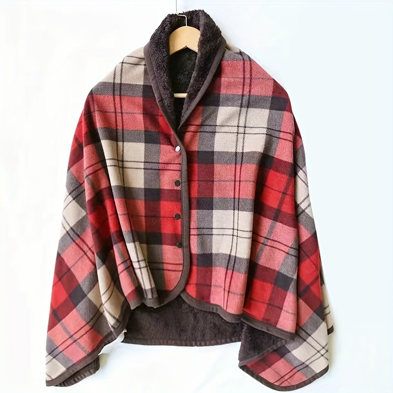 1pc Multifunctional Shawl Blanket With Double Layer Thick Plaid Pattern Polar Fleece Throw Blanket Autumn And Winter Office Wearable Blanket