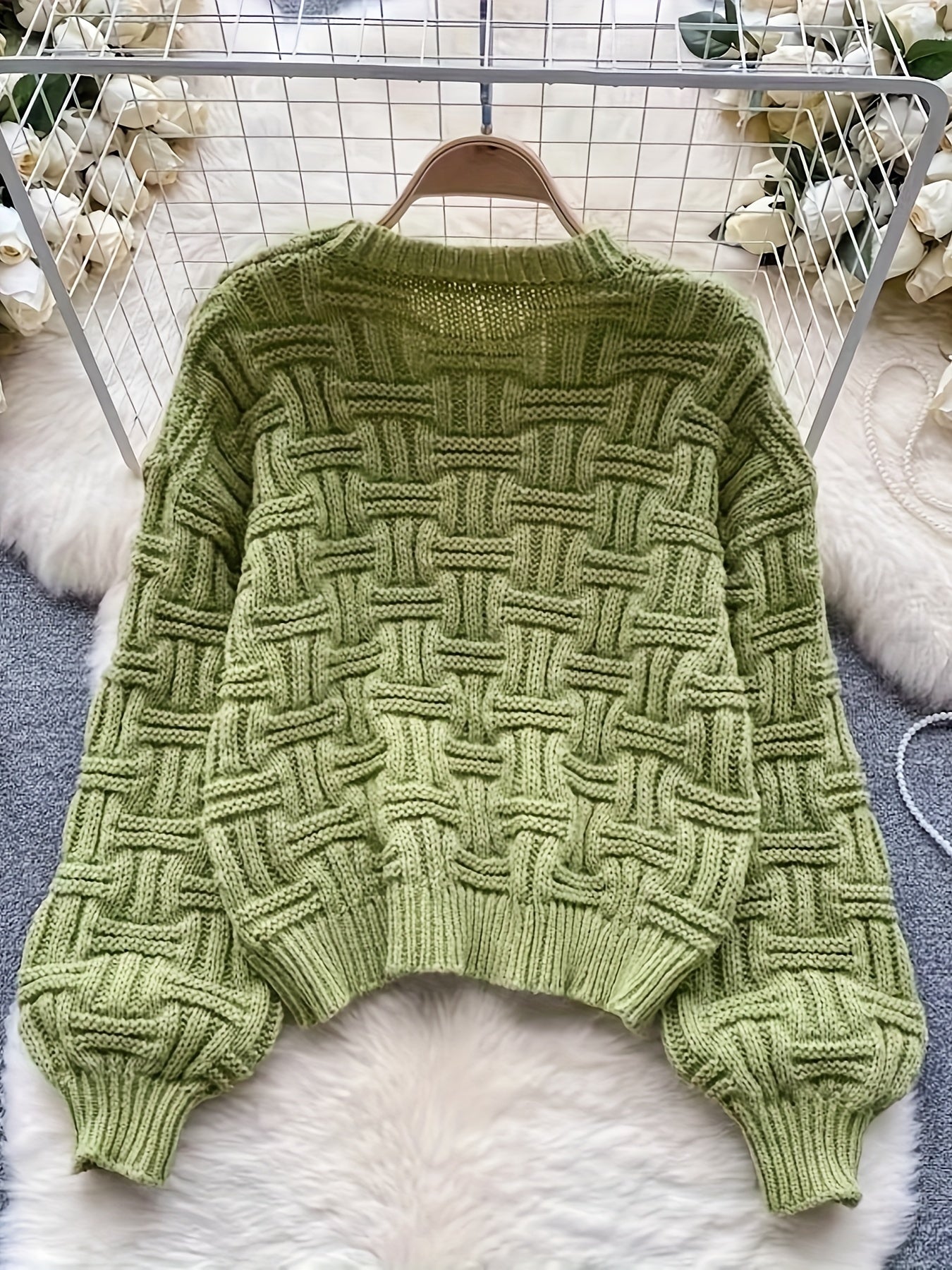 vlovelaw vlovelaw Solid Crew Neck Pullover Sweater, Casual Long Sleeve Loose Sweater For Fall & Winter, Women's Clothing