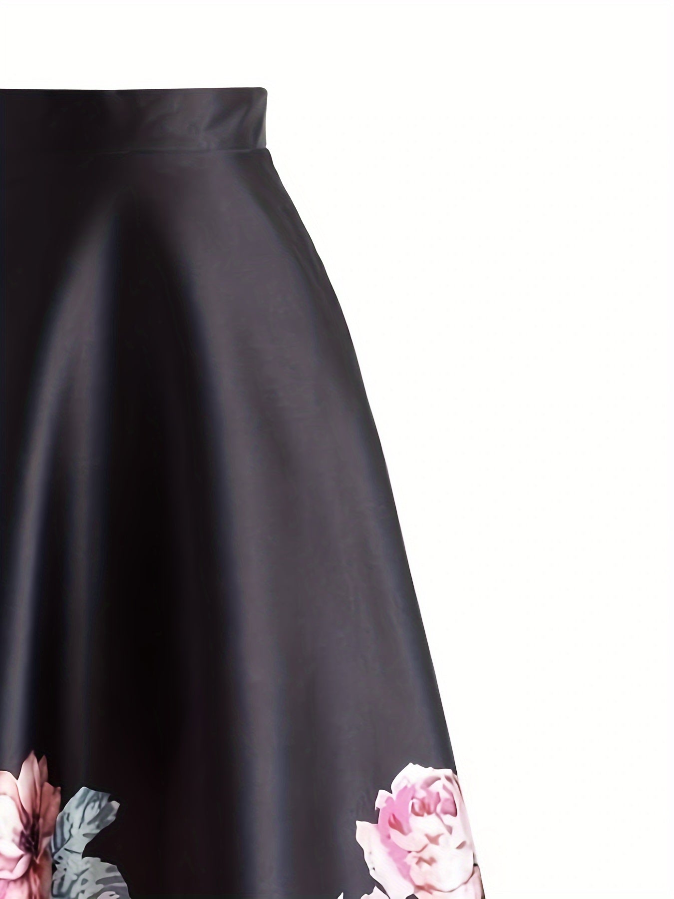 Plus Size Elegant Skirt, Women's Plus Floral Print High Rise Non-stretch A-line Maxi Skirt