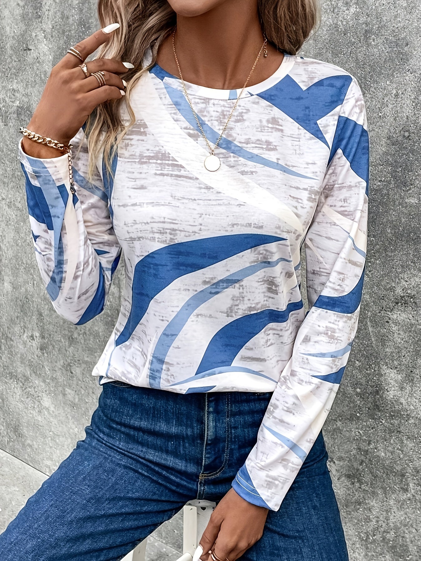 vlovelaw Graphic Print Crew Neck T-shirt, Casual Long Sleeve T-shirt For Spring & Fall, Women's Clothing
