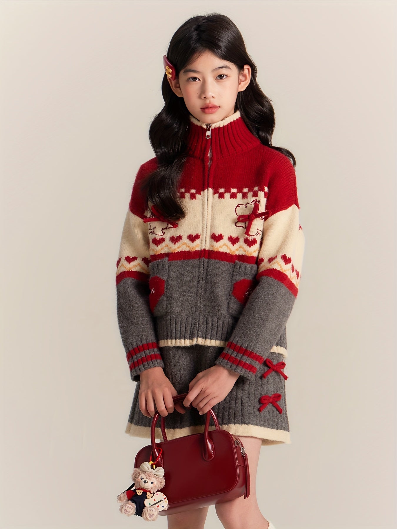 Little Girl Christmas Set Christmas Letter Embroidery Long Sleeve Sweatshirt Top + Skirt