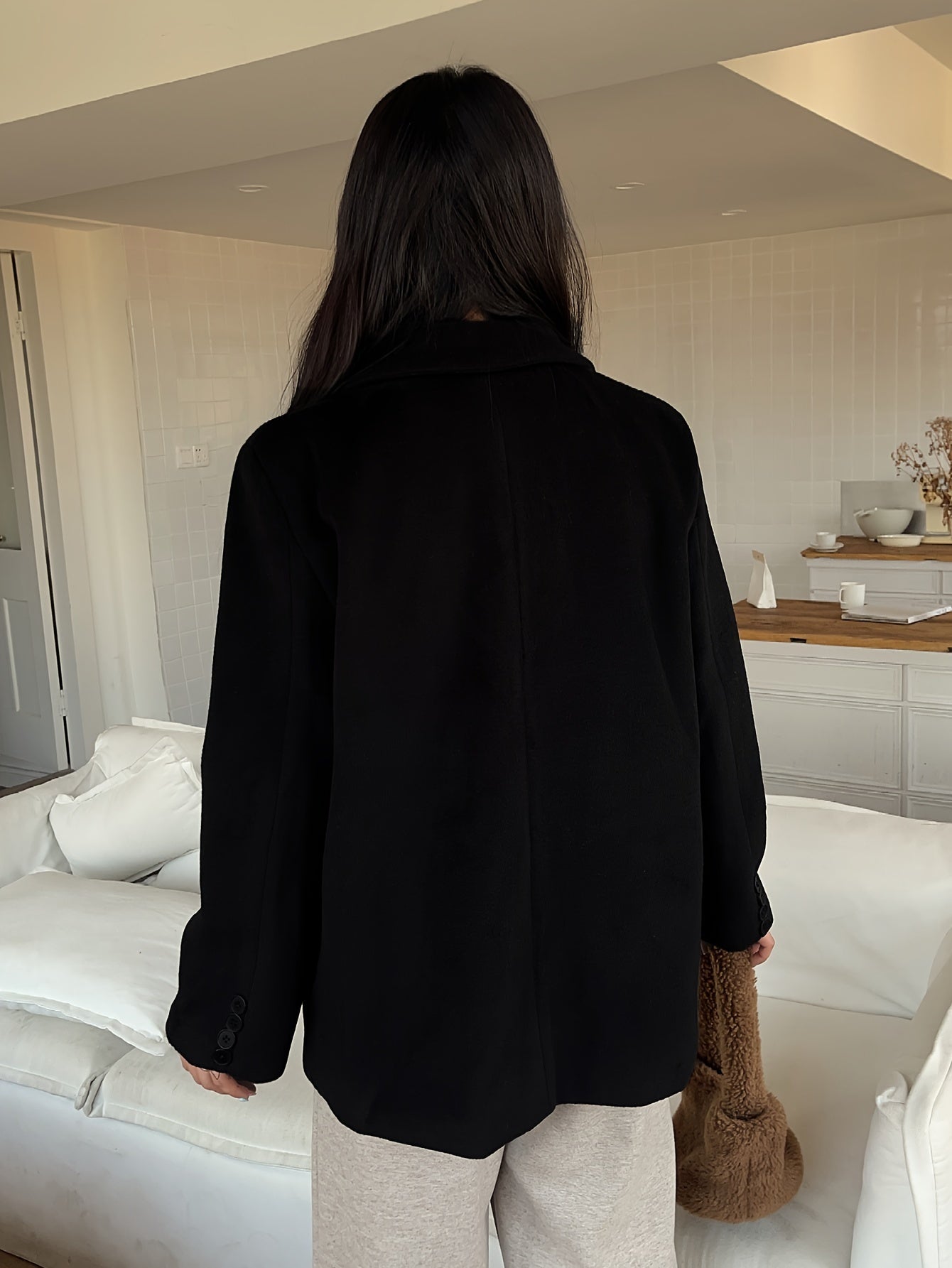 vlovelaw Solid Button Front Coat, Casual Long Sleeve Warm Outwear, Women's Clothing