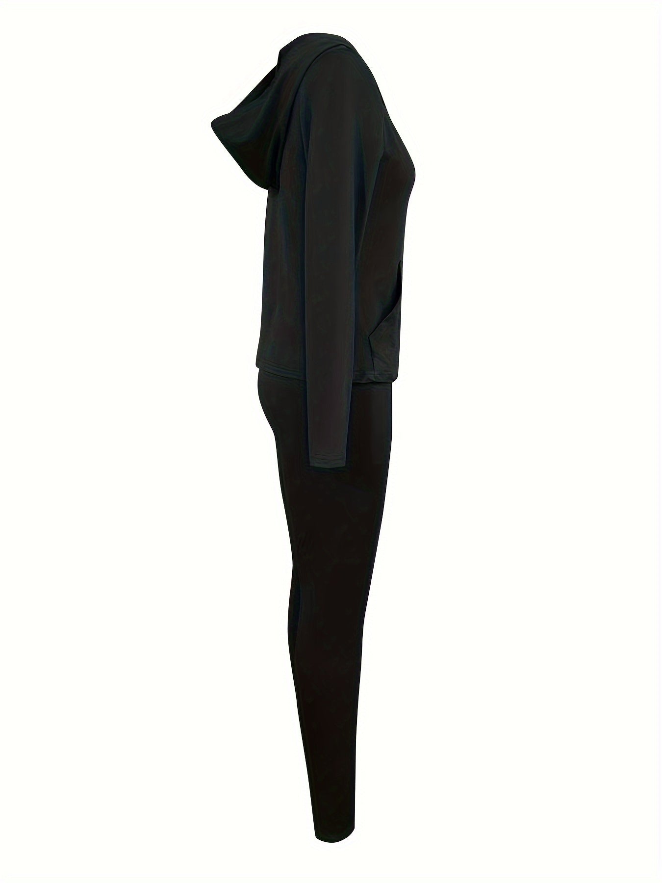 vlovelaw Solid Two-piece Set, Casual Zip Up Slim Hoodie & Skinny Pants Outfits, Women's Clothing