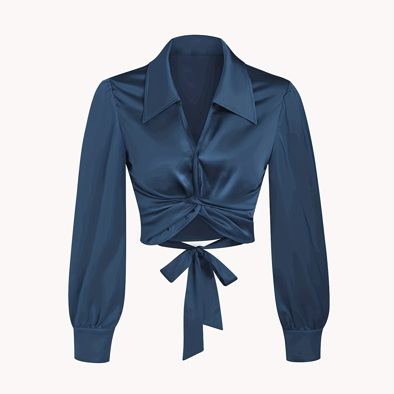 Y2K Lantern Sleeve Cross Shirts, Casual Solid V Neck Night Out Blouses Tops For Party & Club, Women's Clothing