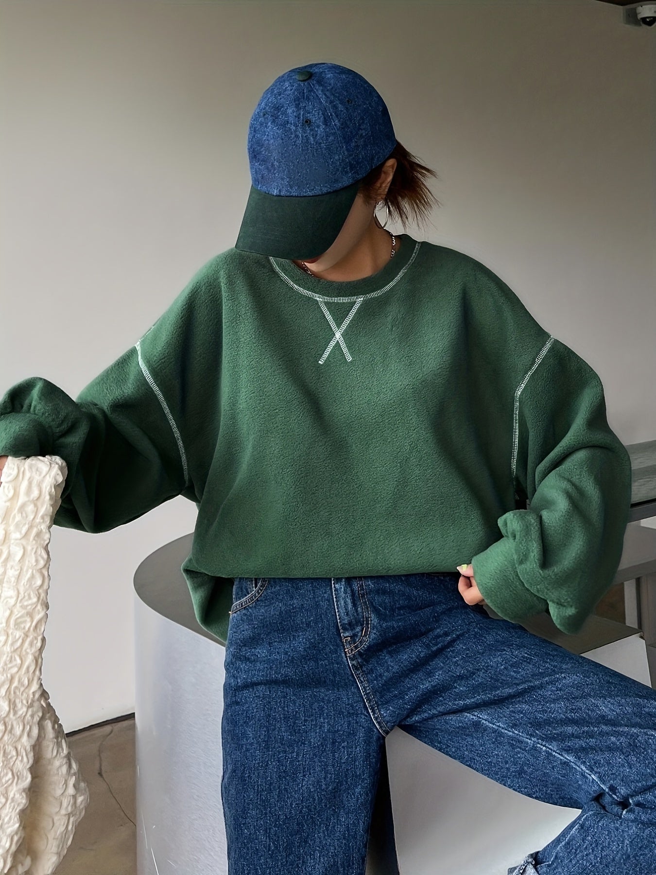 Letter Print Top-stitching Pullover Sweatshirt, Casual Long Sleeve Crew Neck Sweatshirt For Fall & Winter, Women's Clothing