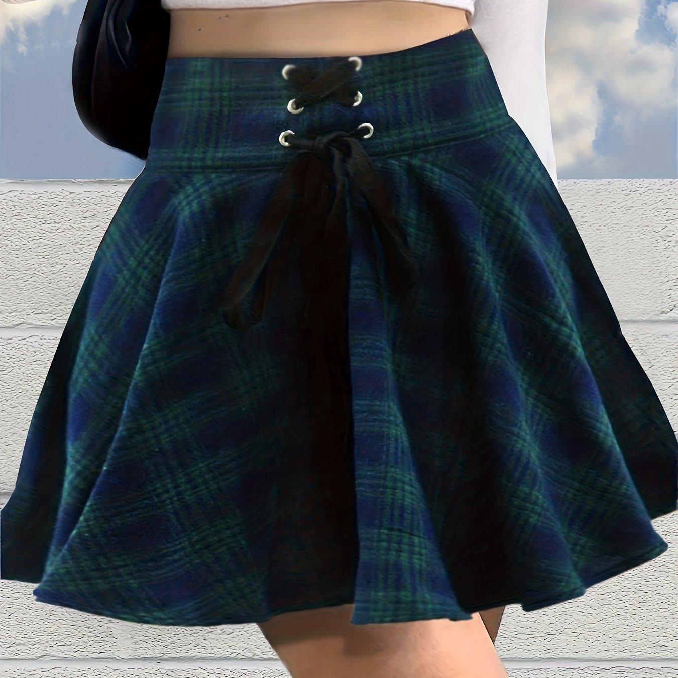 Y2K Summer Plaid Mini Skirt, High Waist Casual Skirt, Women's Clothing