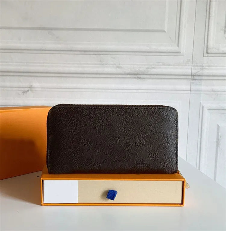 Top Designer Wallets Women Men Wallet Black Embossed Genuine Leather Wallet Single Zipper Ladies Long Purse High Quality Classic Check Flowers Wallet With Box