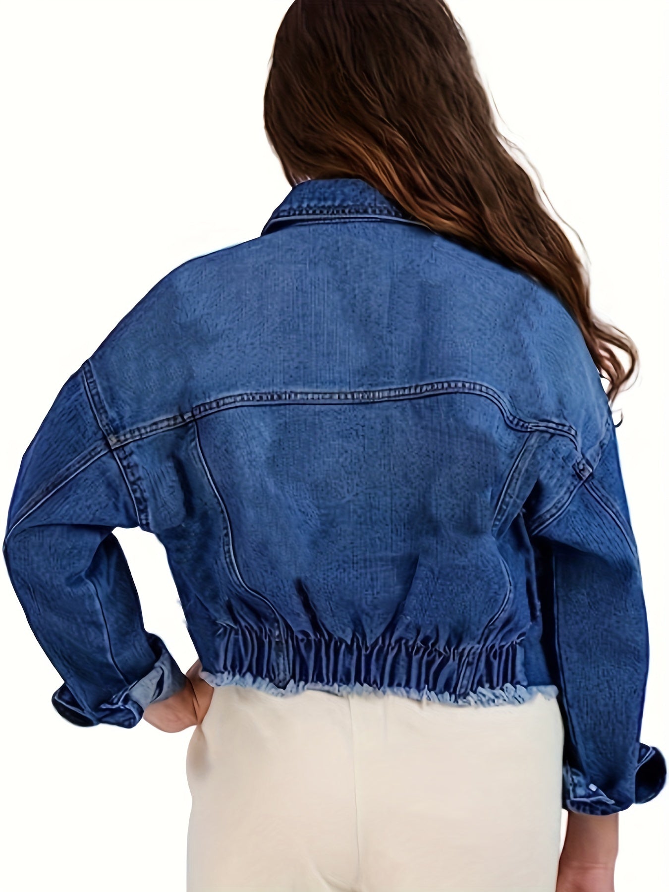 vlovelaw Ripped Holes Long Sleeves Denim Jacket, Flap Pocket Raw Hem Washed Lapel Denim Coat, Women's Denim Clothing