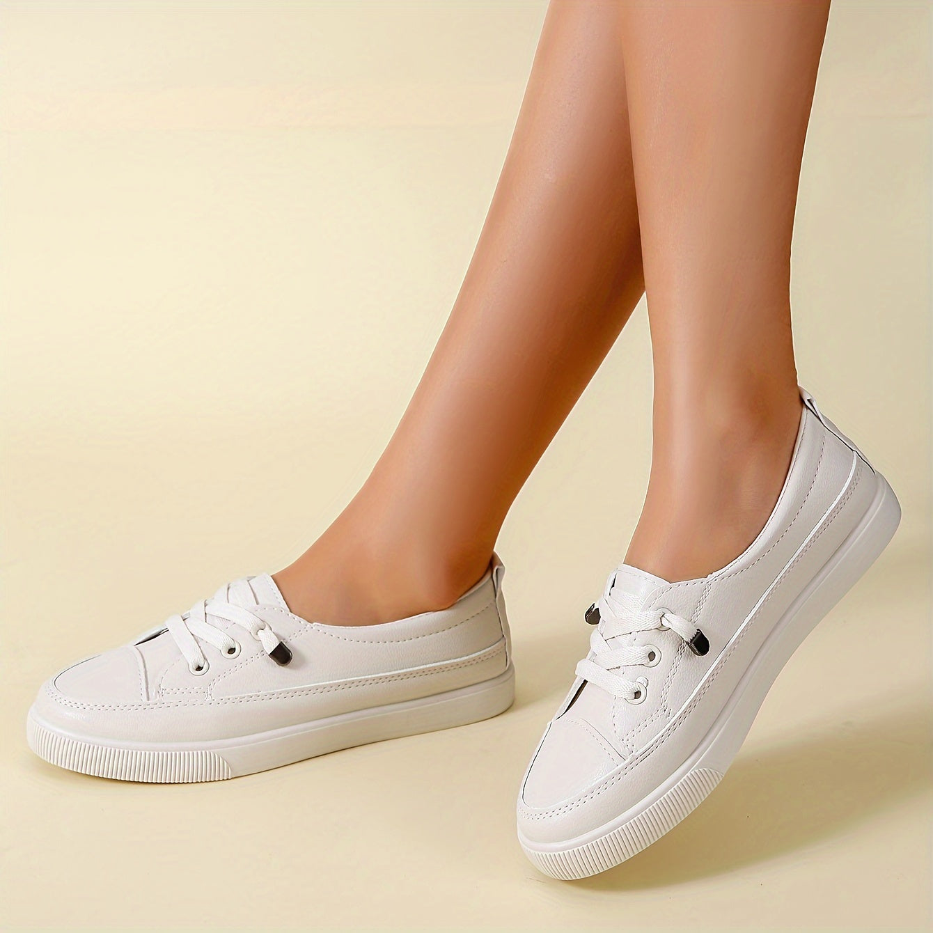 vlovelaw Women's Slip On Sneakers, Casual Low Top Flat Skate Shoes, All-Match Whiter Trainers