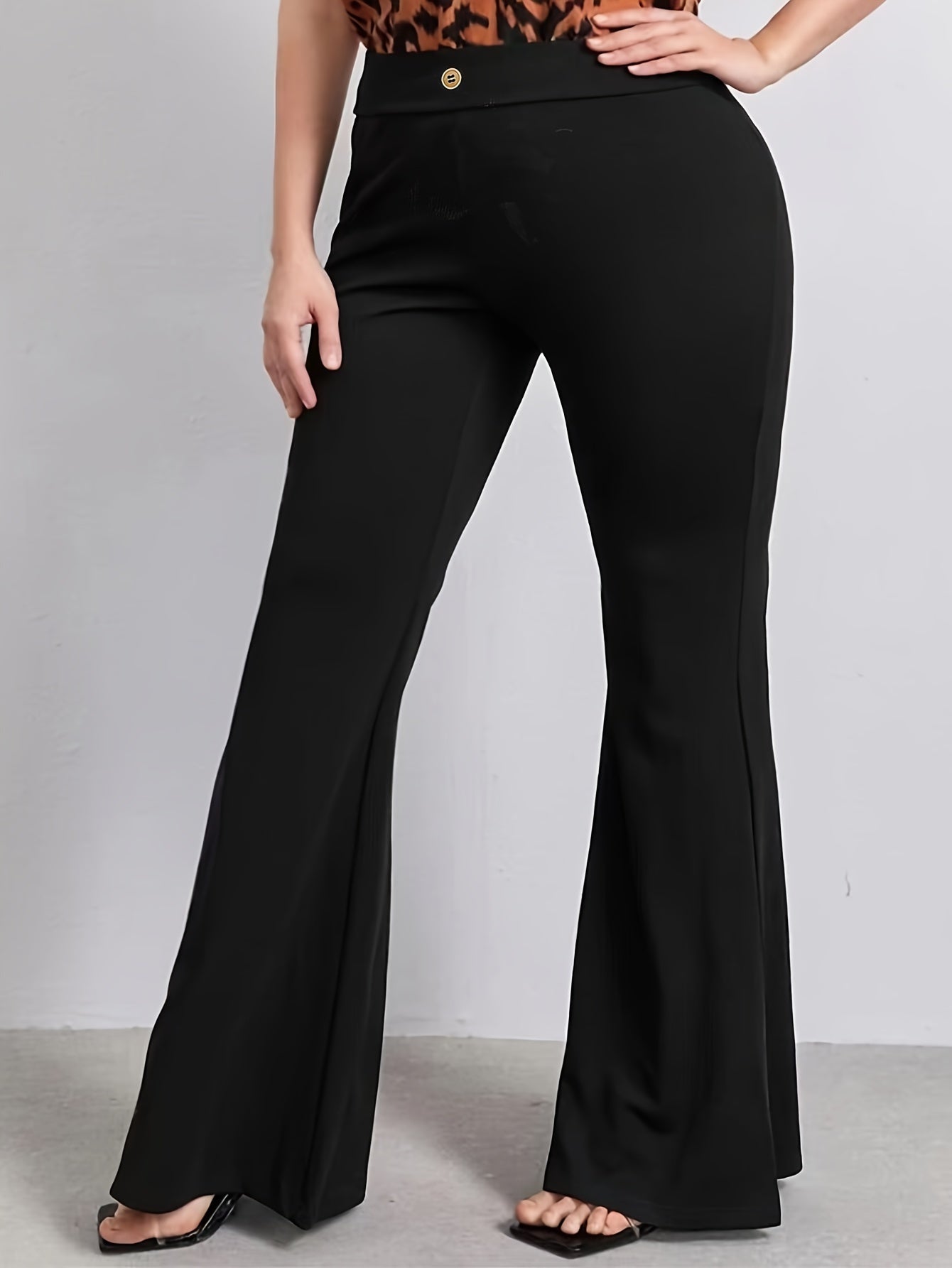 vlovelaw Plus Size Solid Flare Leg Pants, Elegant Pants For Spring & Summer, Women's Plus Size Clothing